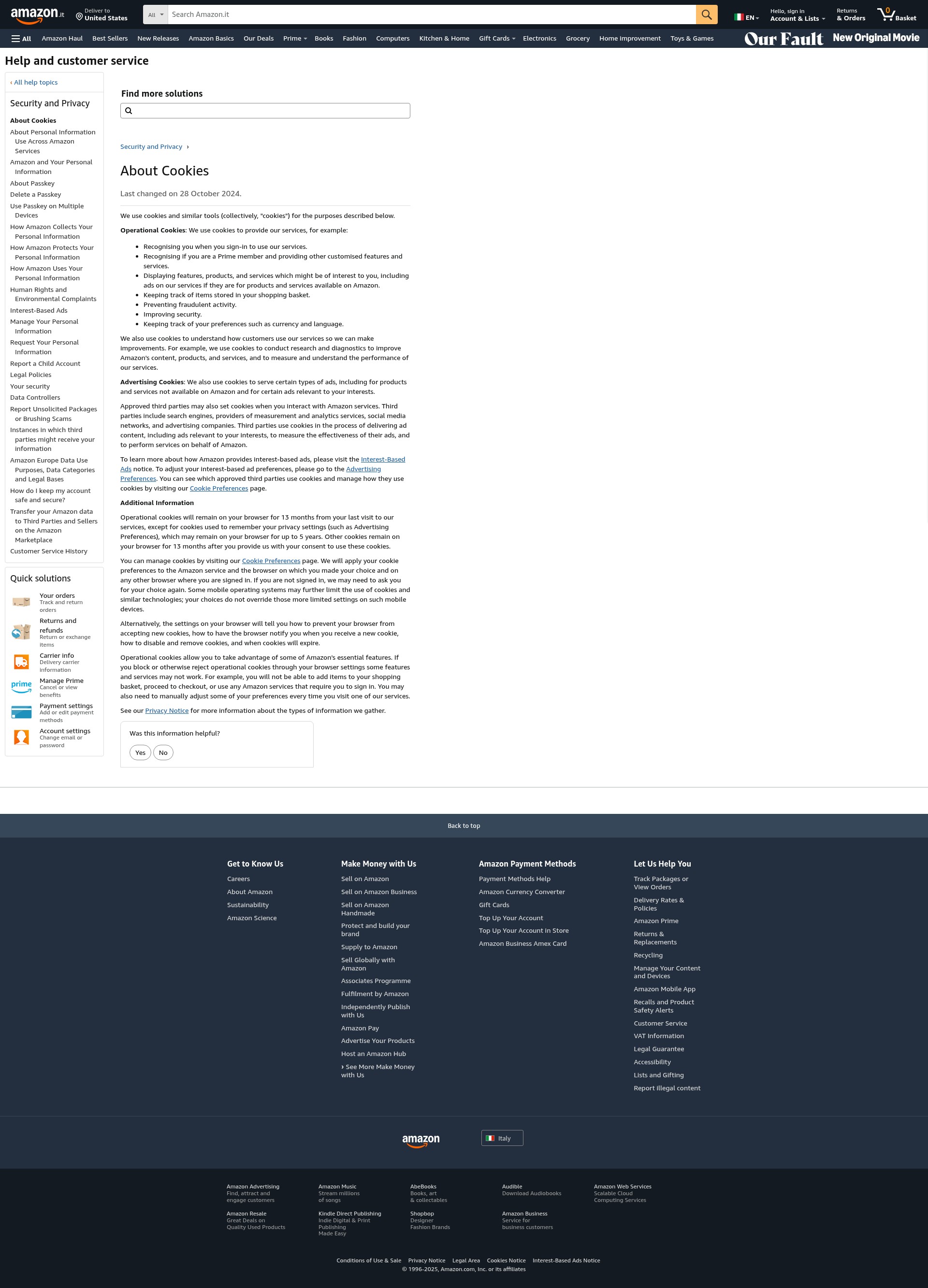 Screenshot of www.amazon.it