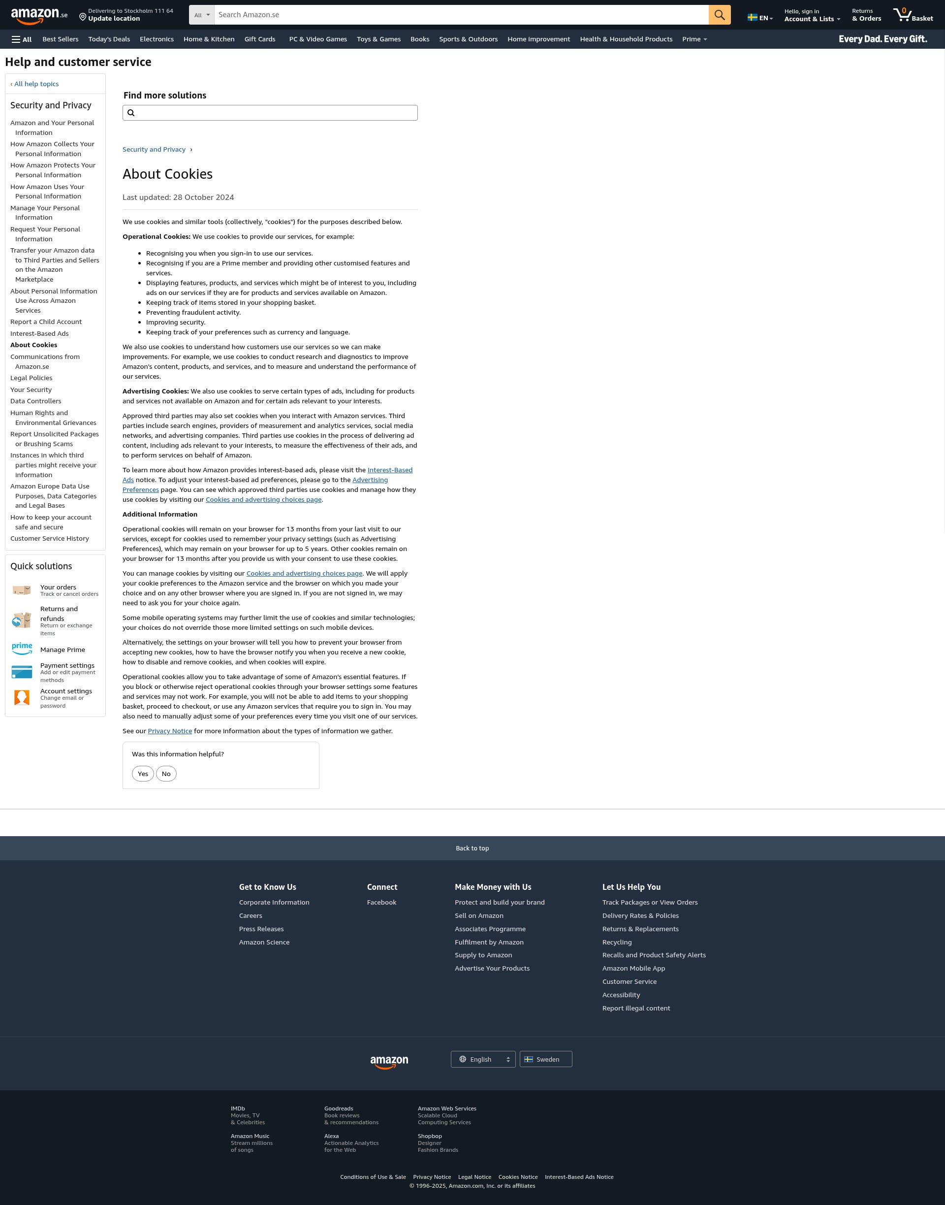 Screenshot of www.amazon.se