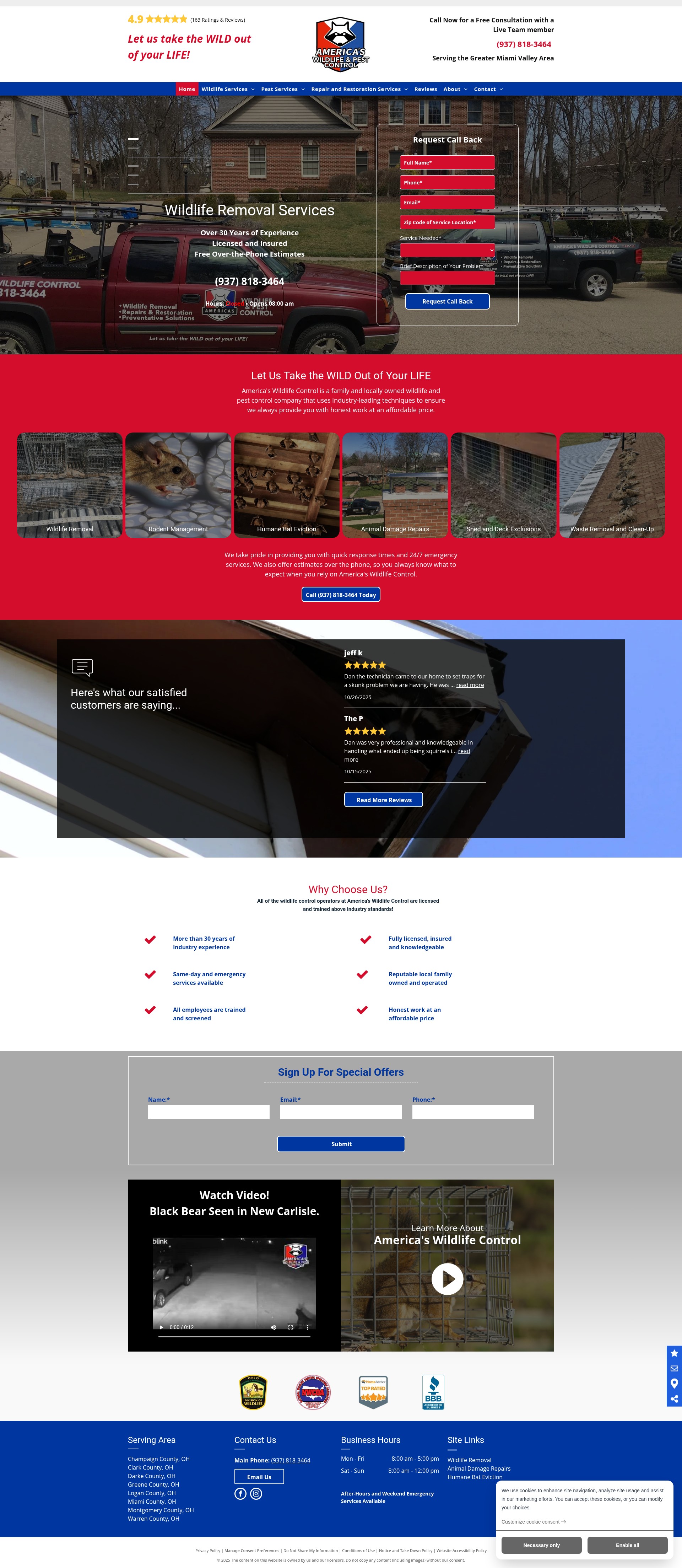 Screenshot of www.americaswildlifecontrol.com