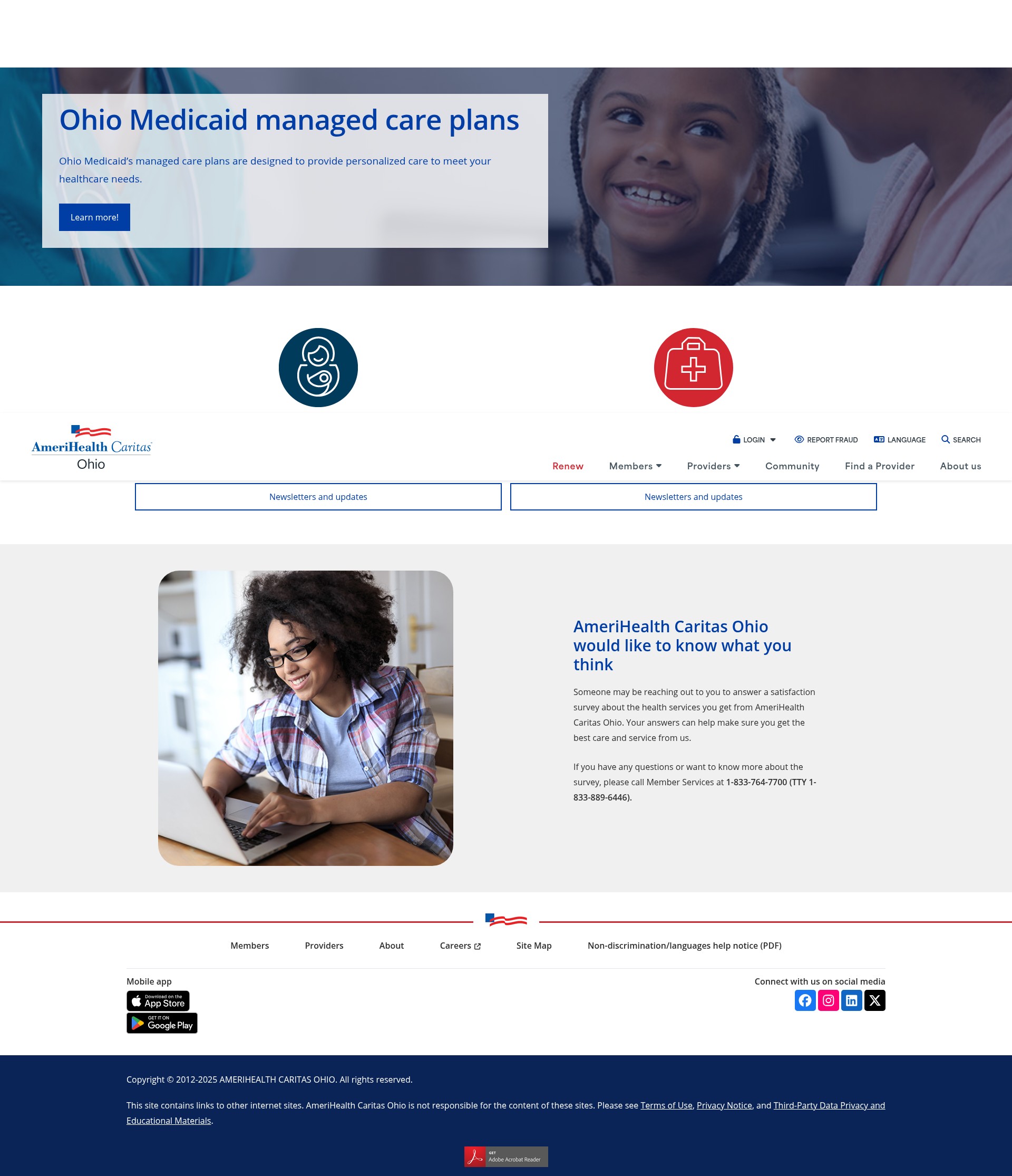 Screenshot of www.amerihealthcaritasoh.com