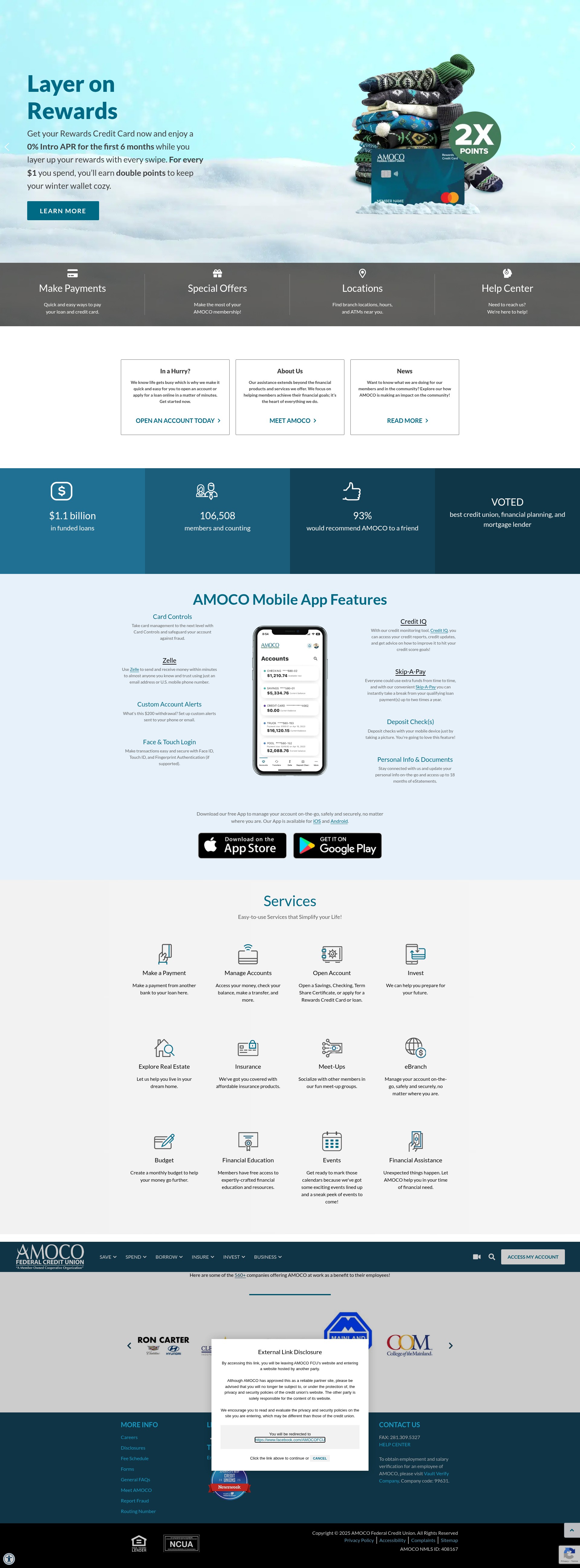 Screenshot of www.amocofcu.org
