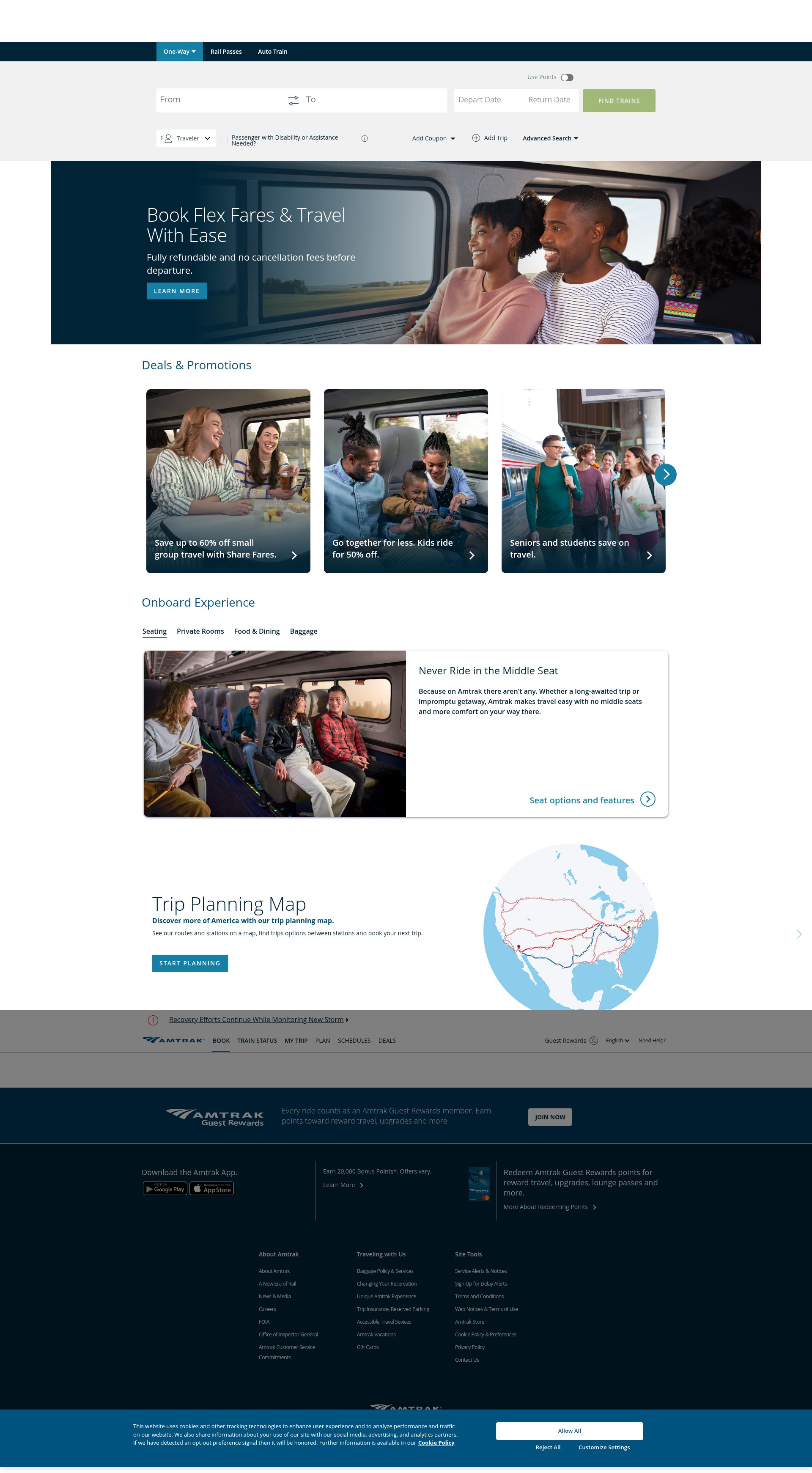Screenshot of www.amtrak.com