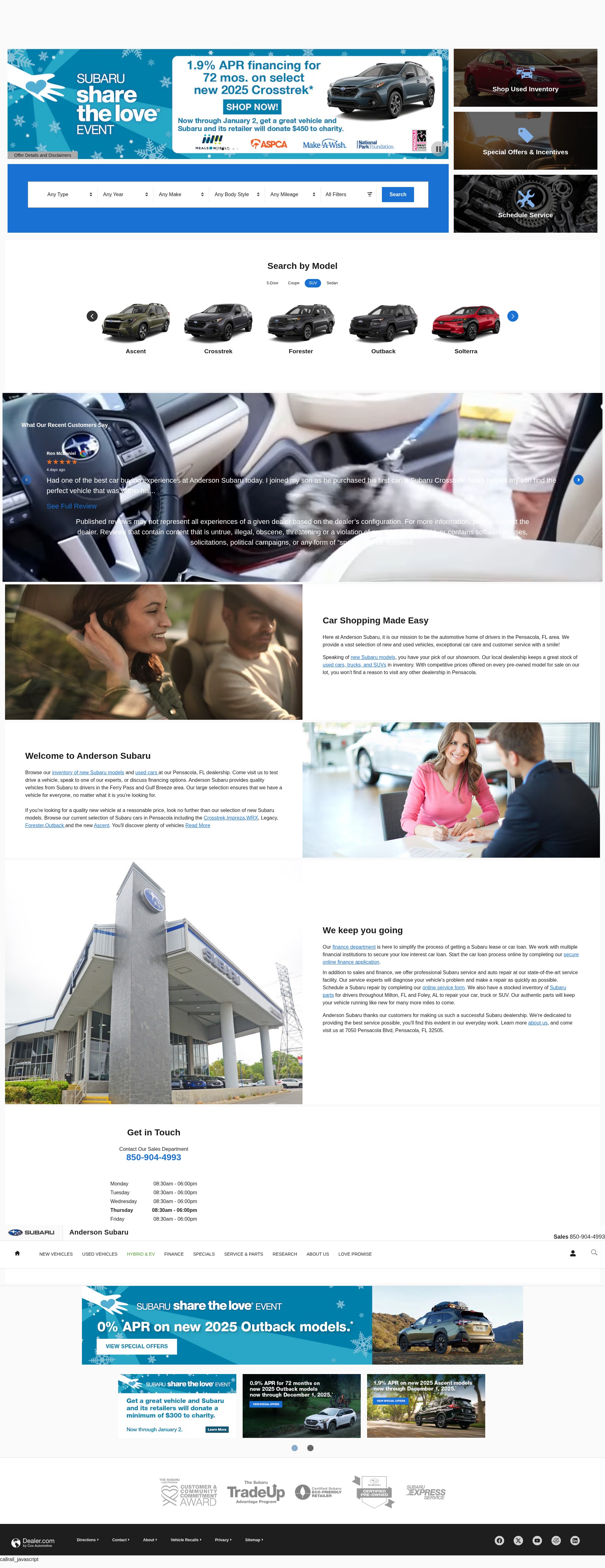 Screenshot of www.andersonsubaru.com