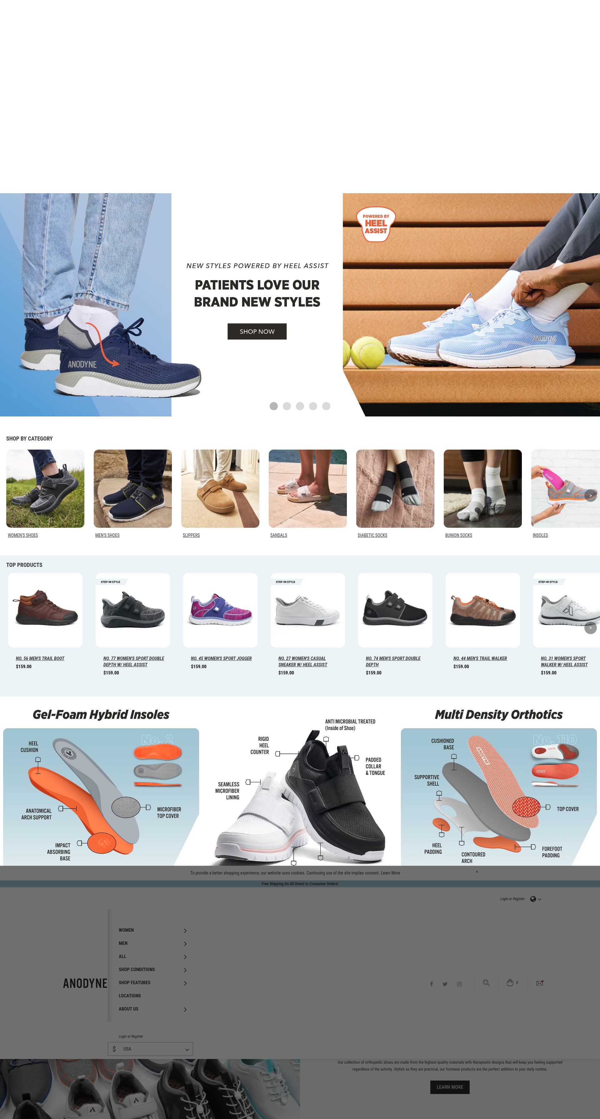 Screenshot of www.anodyneshoes.com