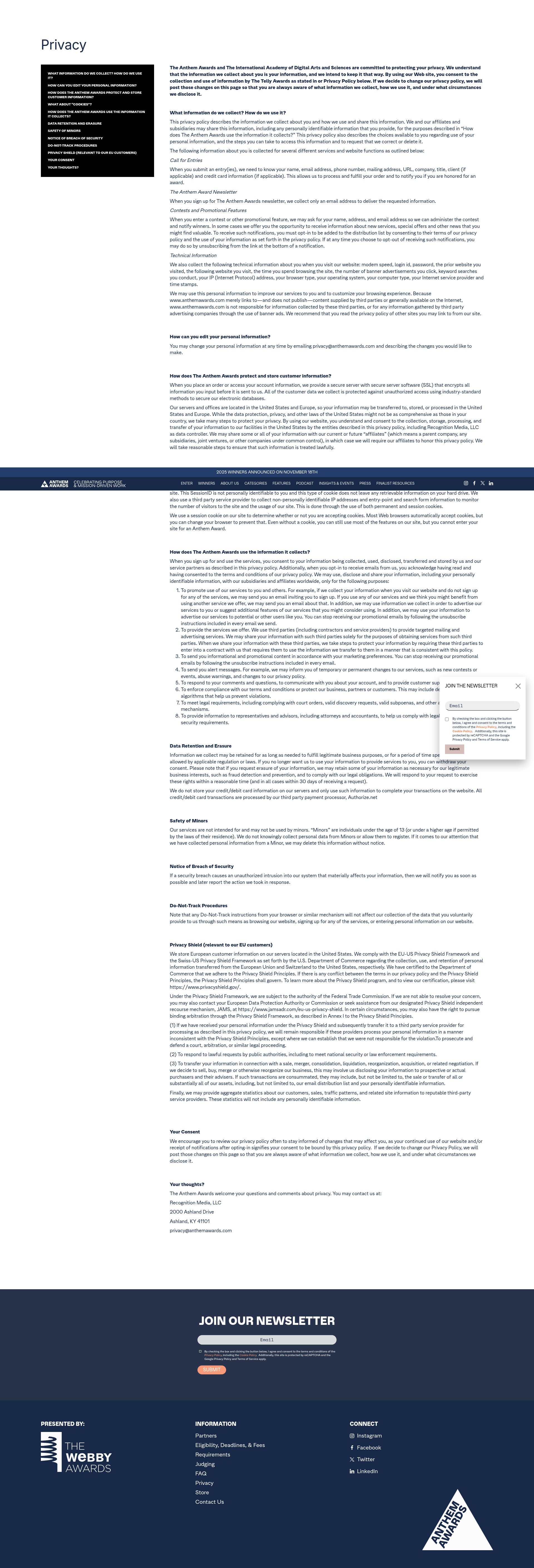 Screenshot of www.anthemawards.com