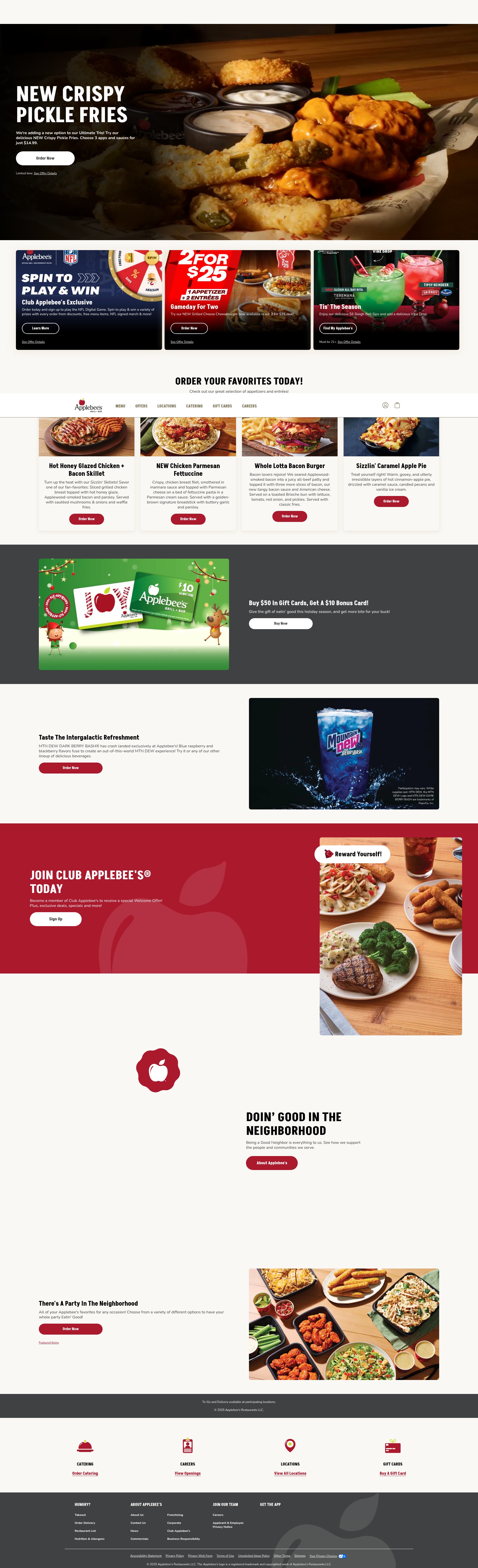 Screenshot of www.applebees.com