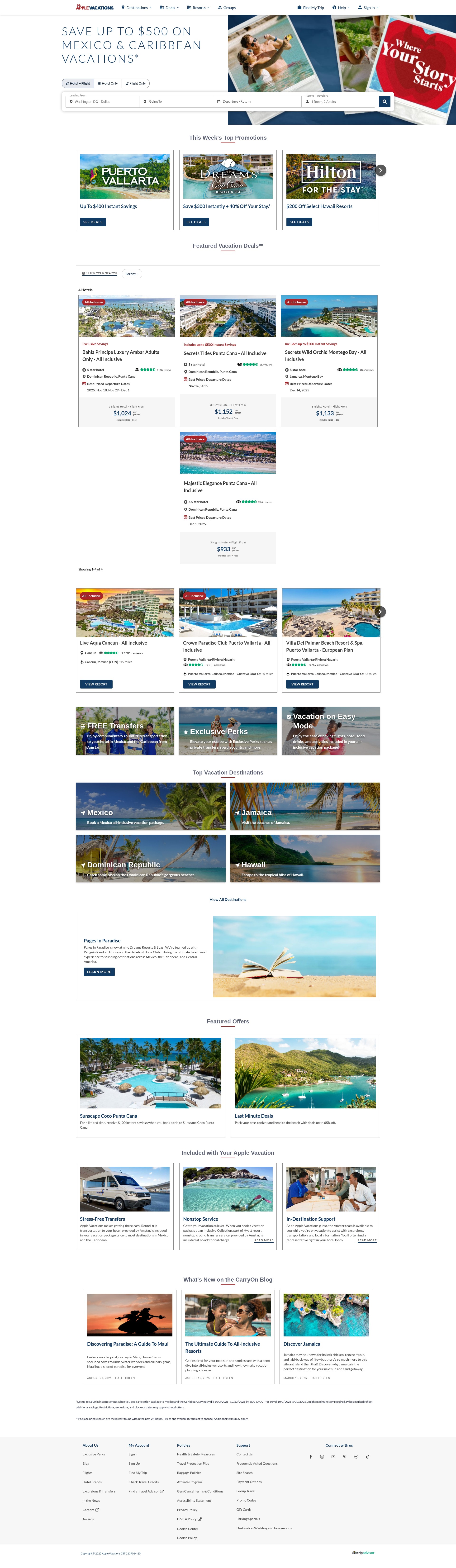 Screenshot of www.applevacations.com
