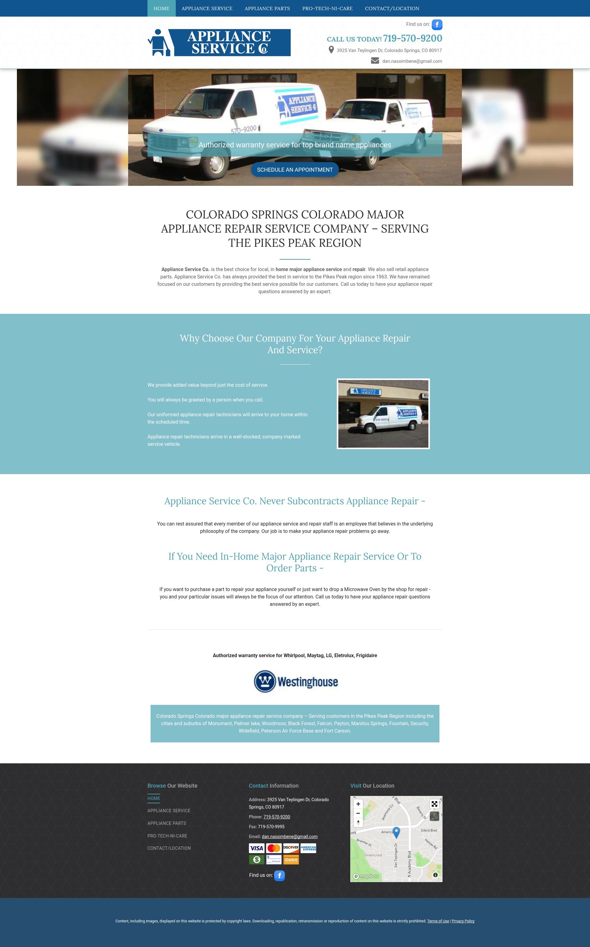 Screenshot of www.appliancerepaircos.com