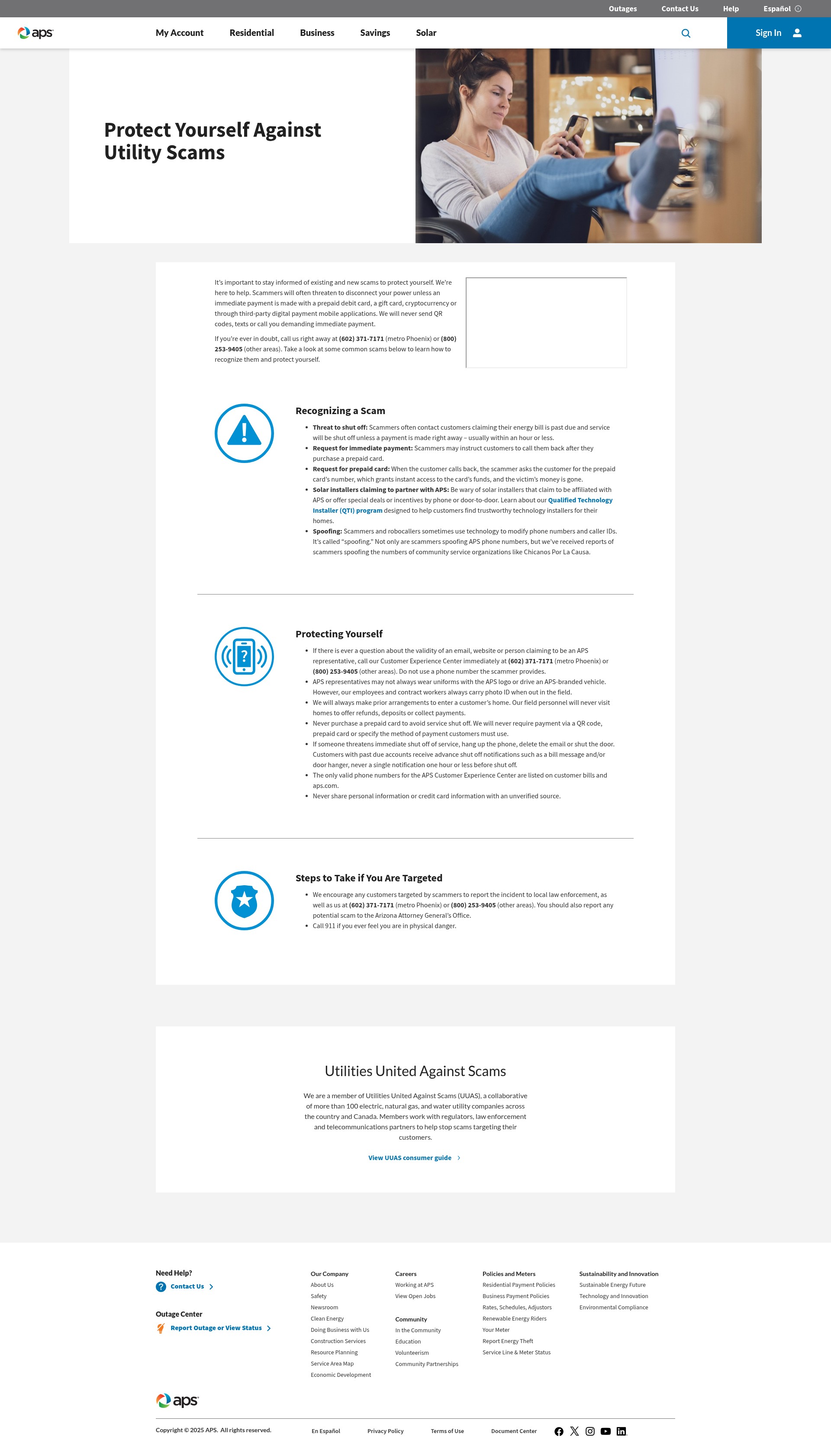 Screenshot of www.aps.com