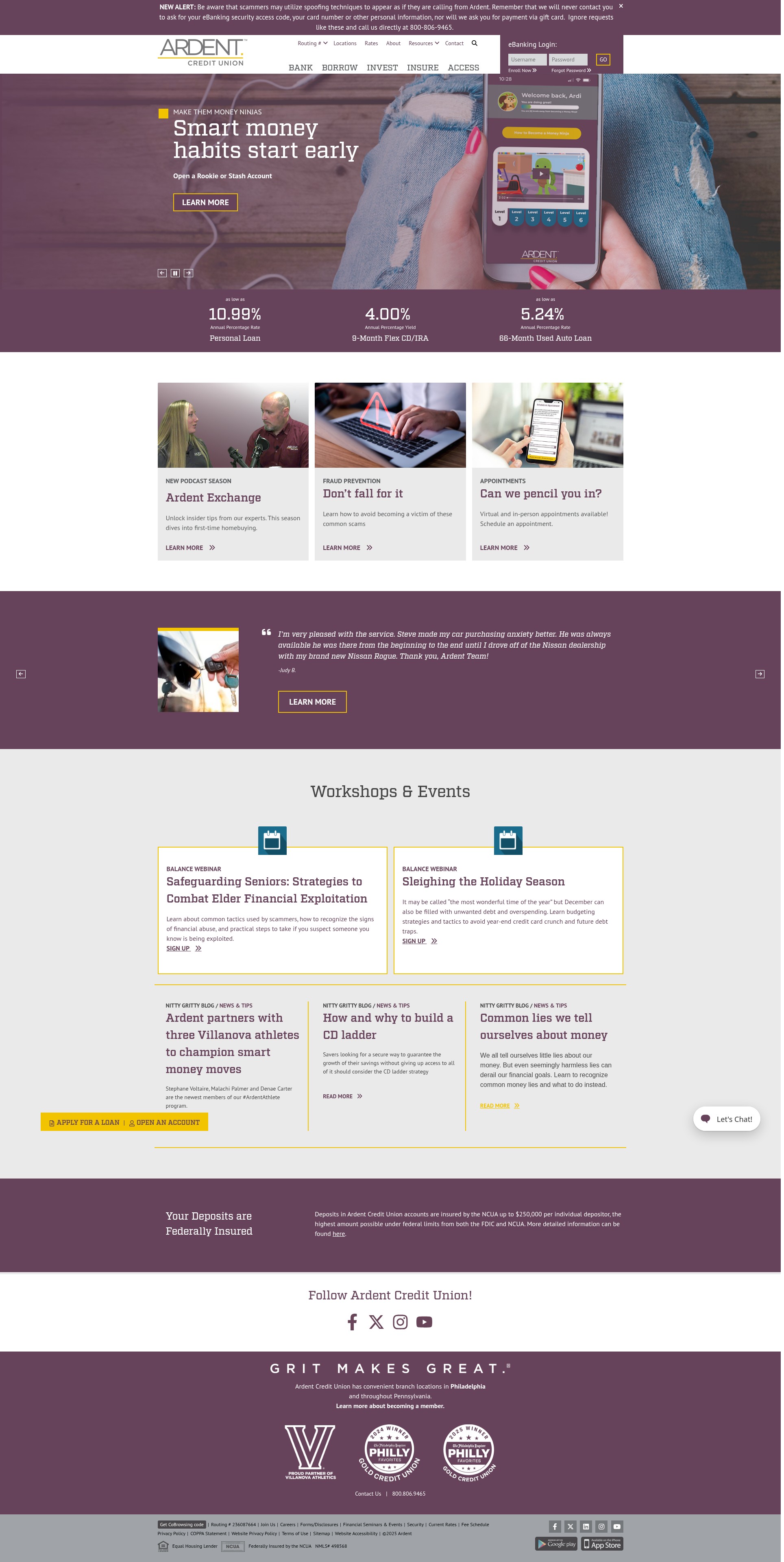 Screenshot of www.ardentcu.org
