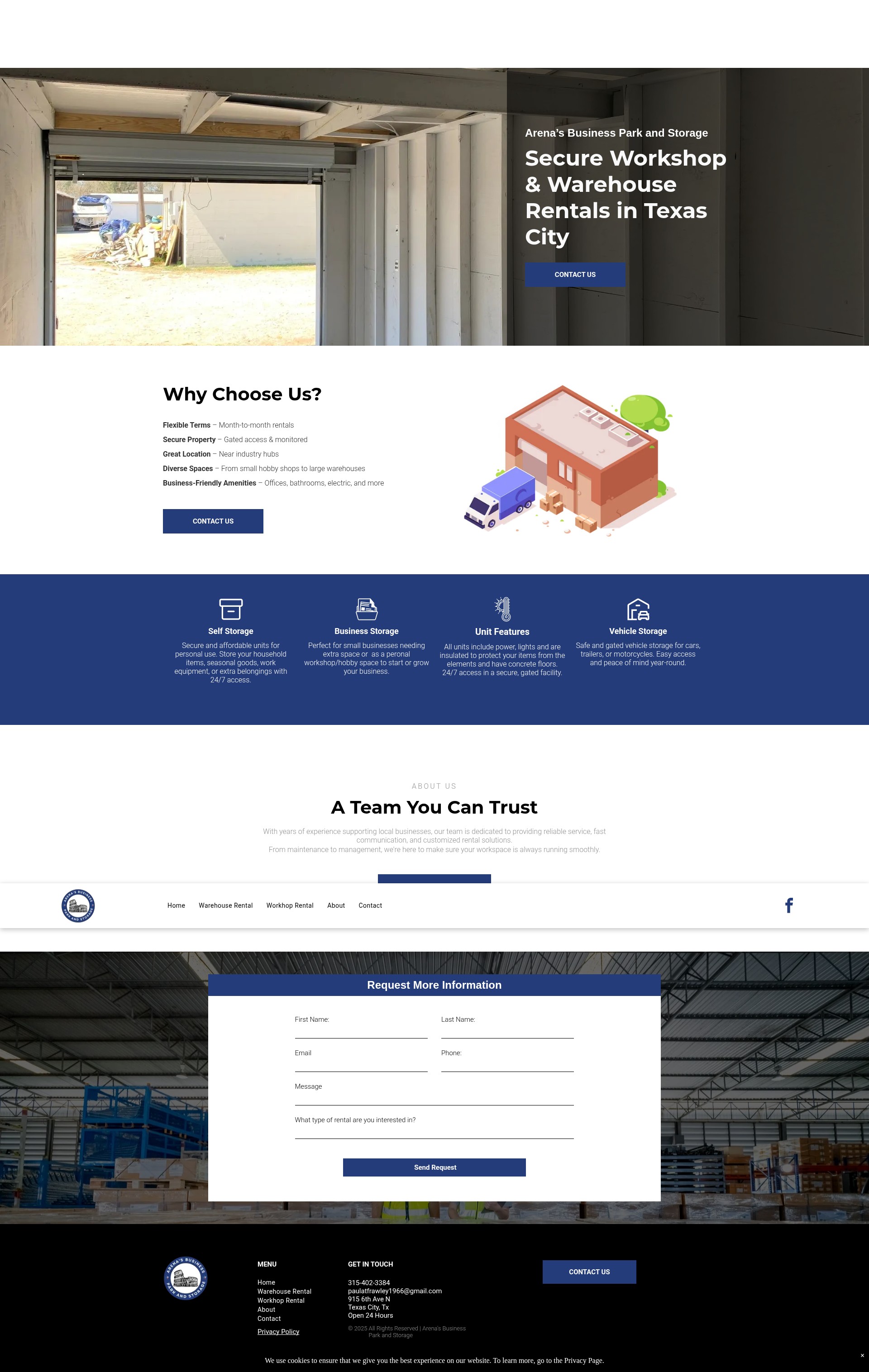 Screenshot of www.arenasstorage.com