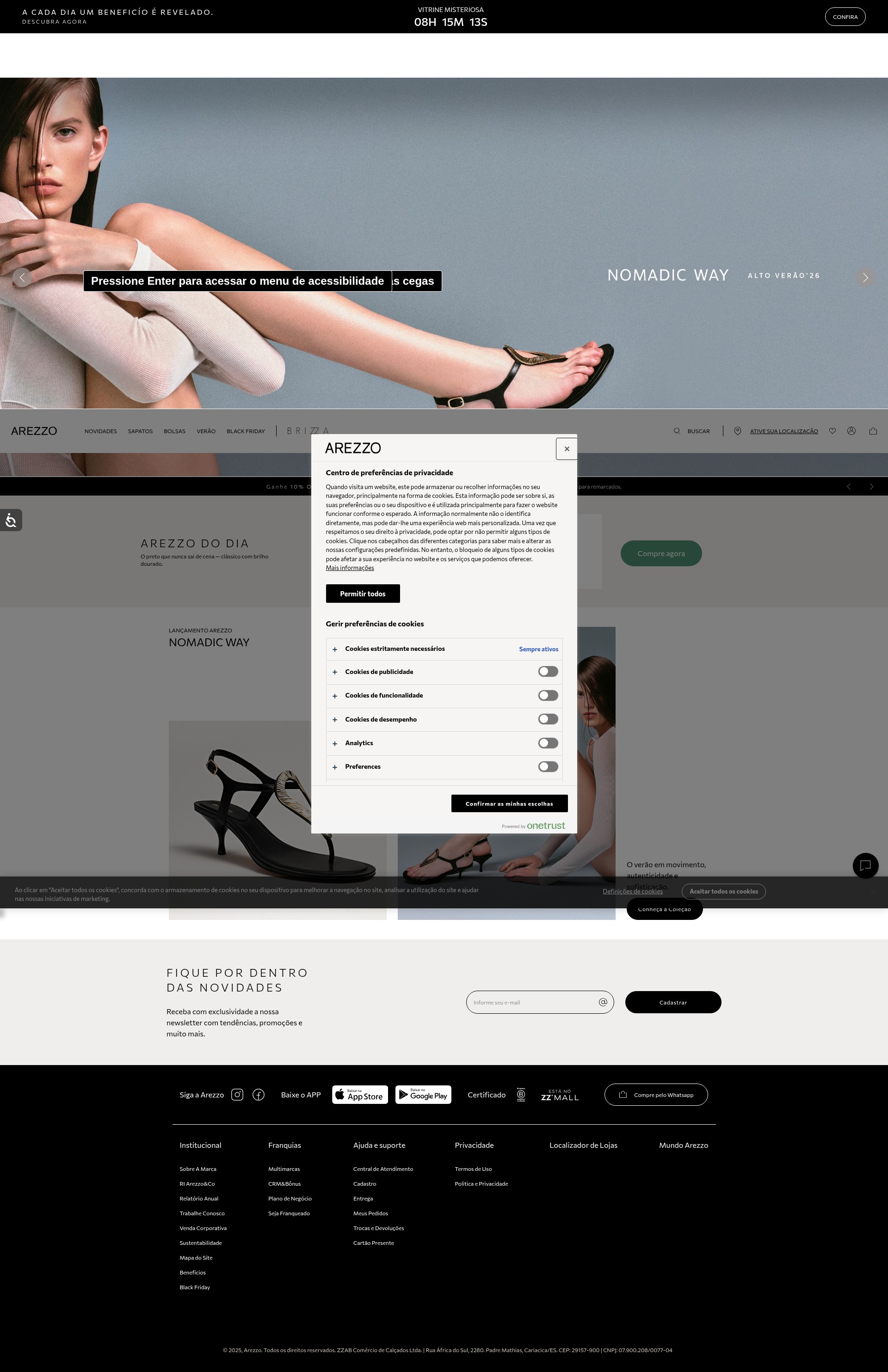 Screenshot of www.arezzo.com.br