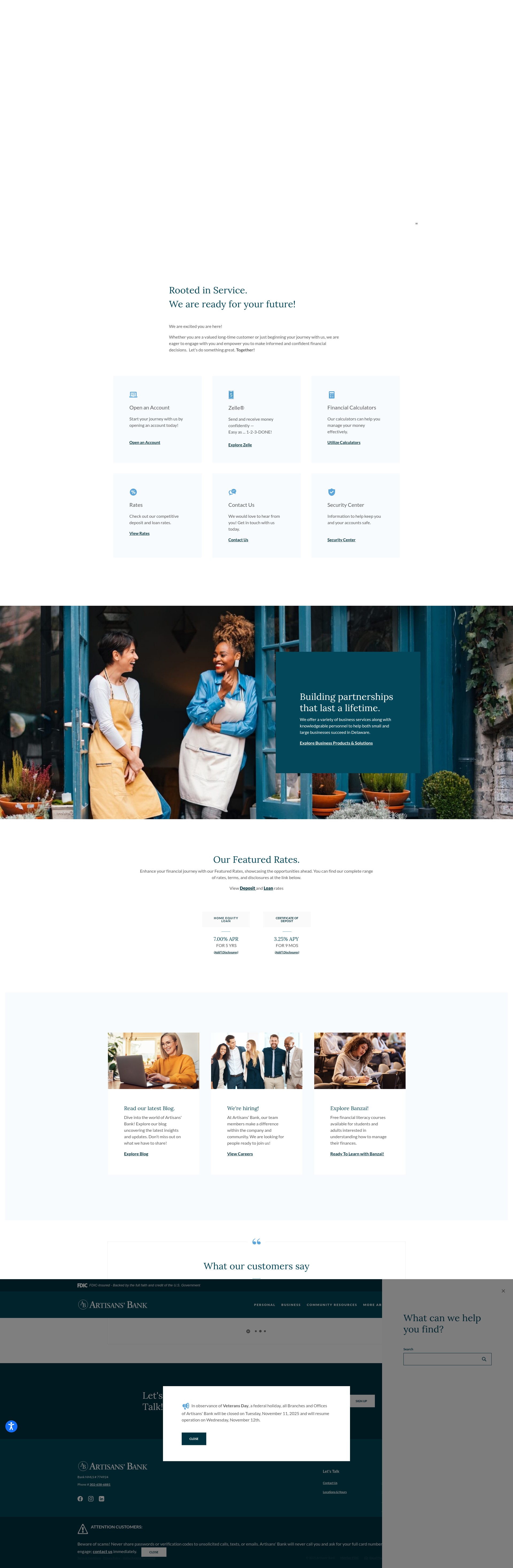 Screenshot of www.artisansbank.com