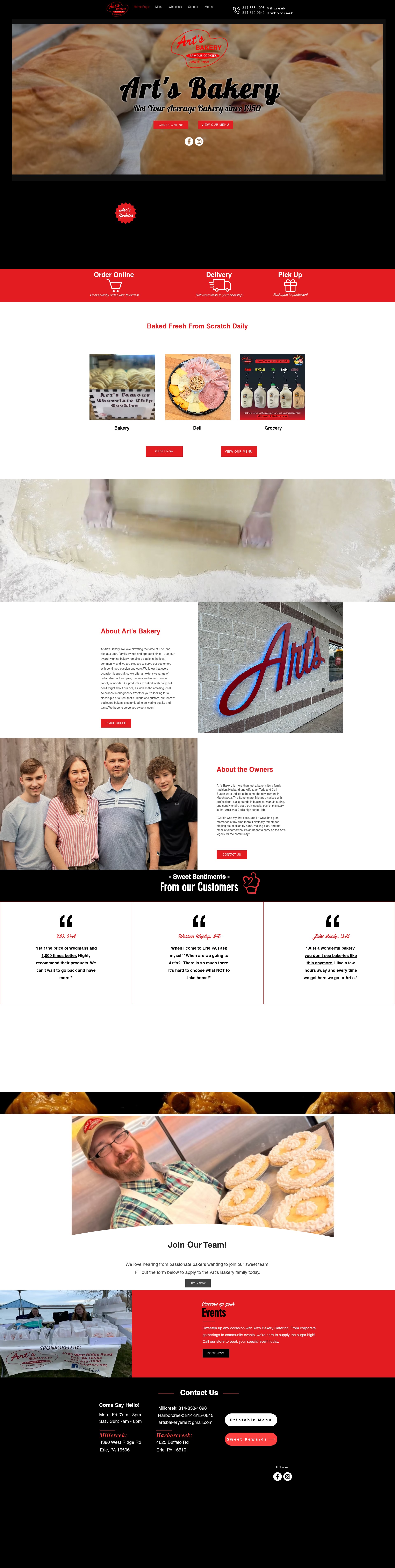 Screenshot of www.artsbakeryerie.com