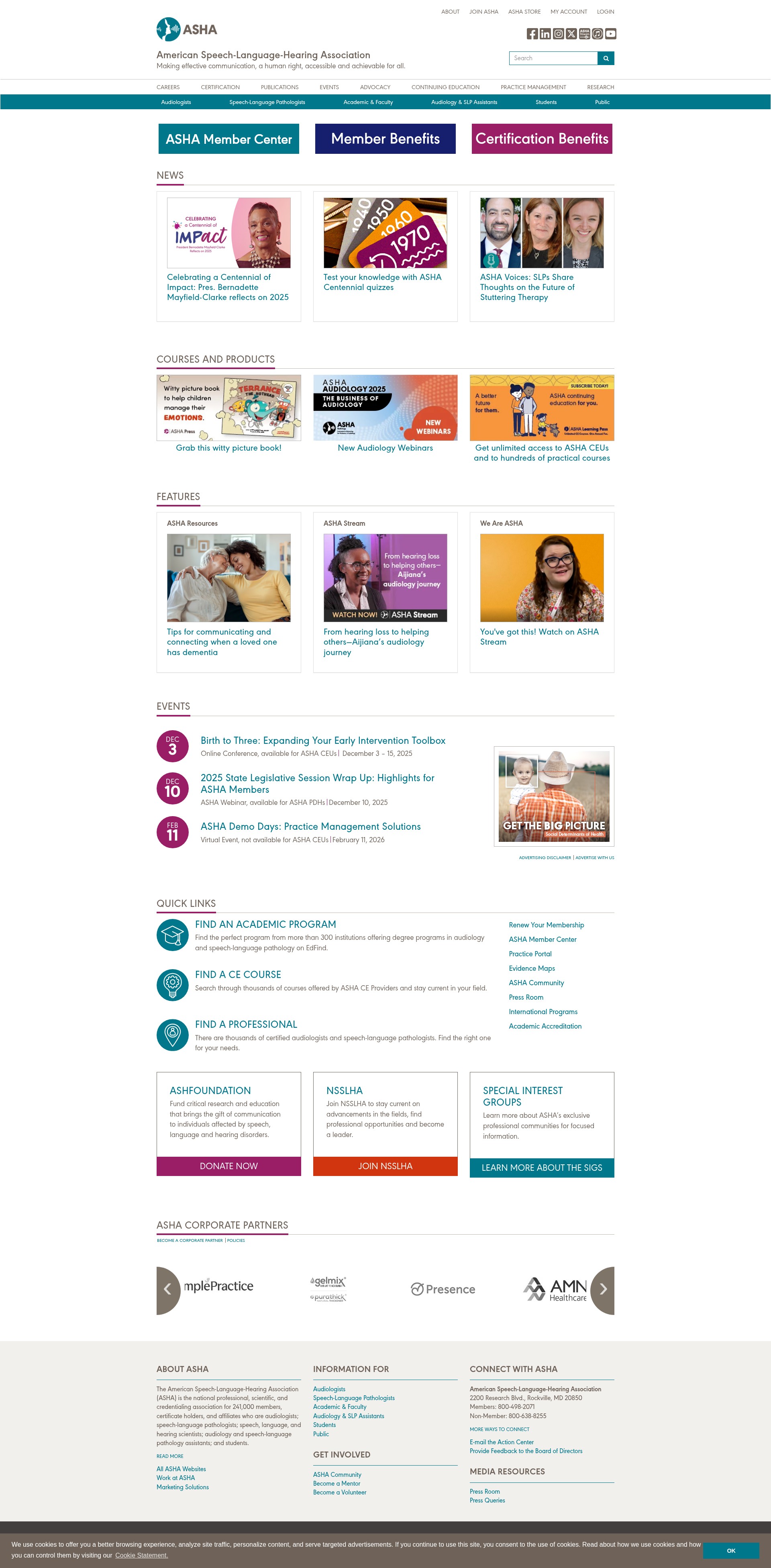 Screenshot of www.asha.org