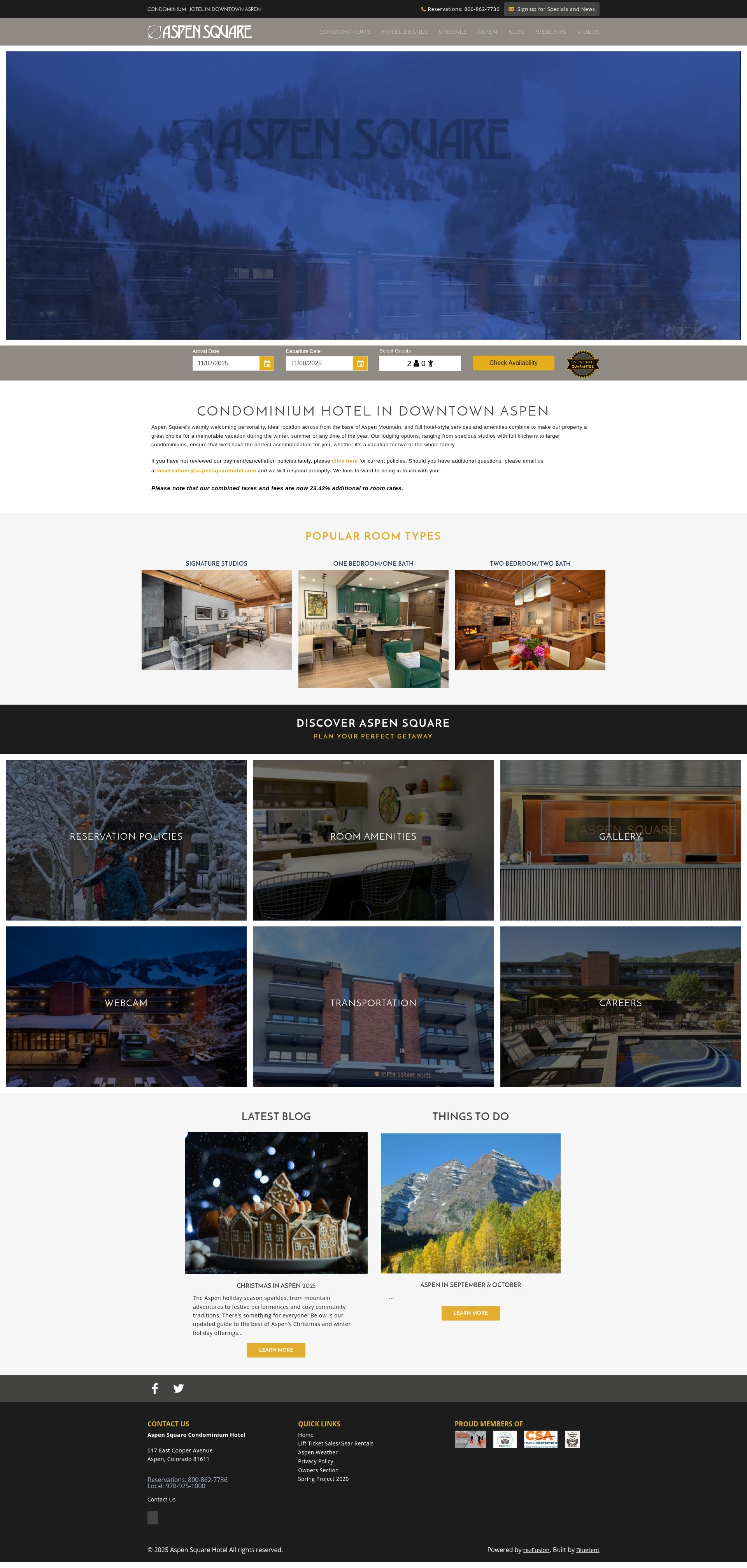 Screenshot of www.aspensquarehotel.com