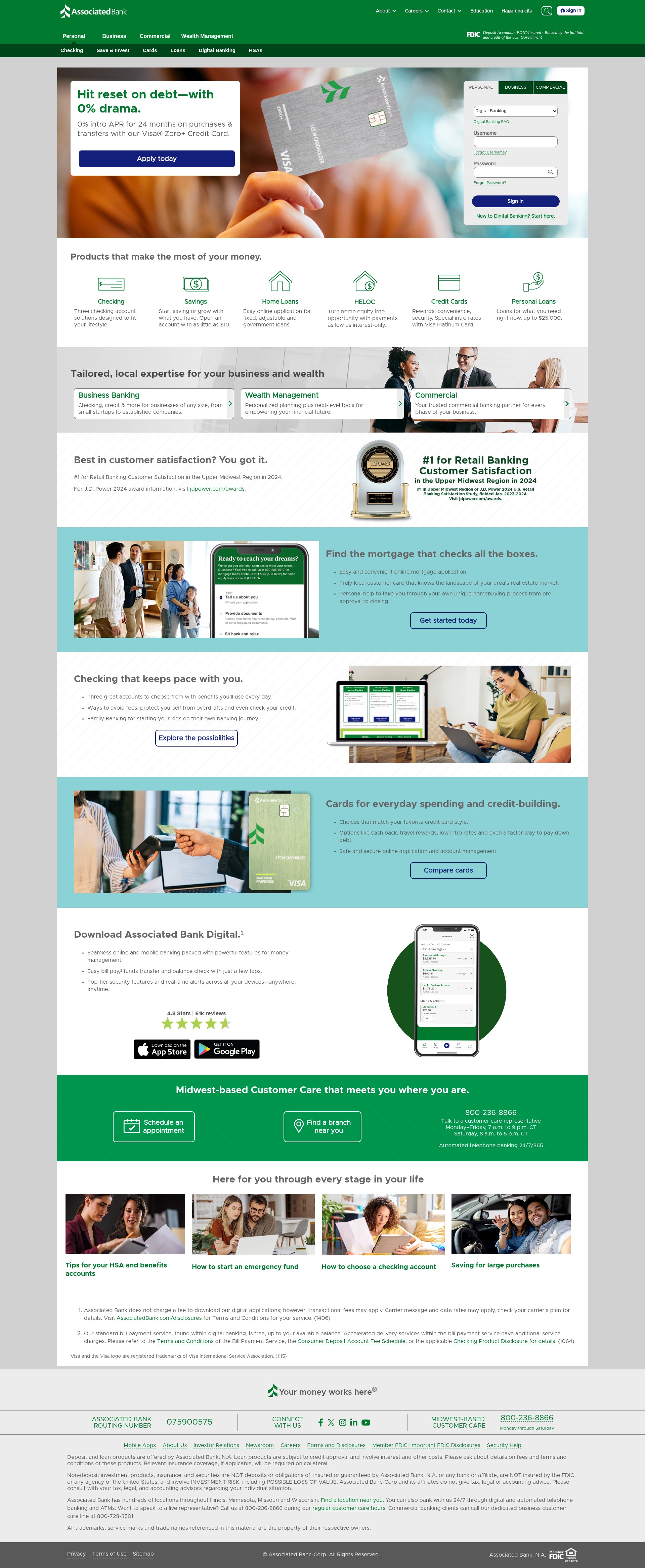 Screenshot of www.associatedbank.com