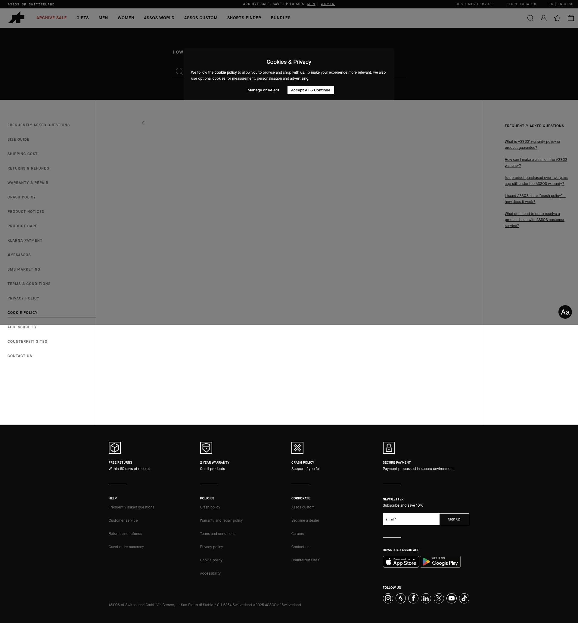 Screenshot of www.assos.com