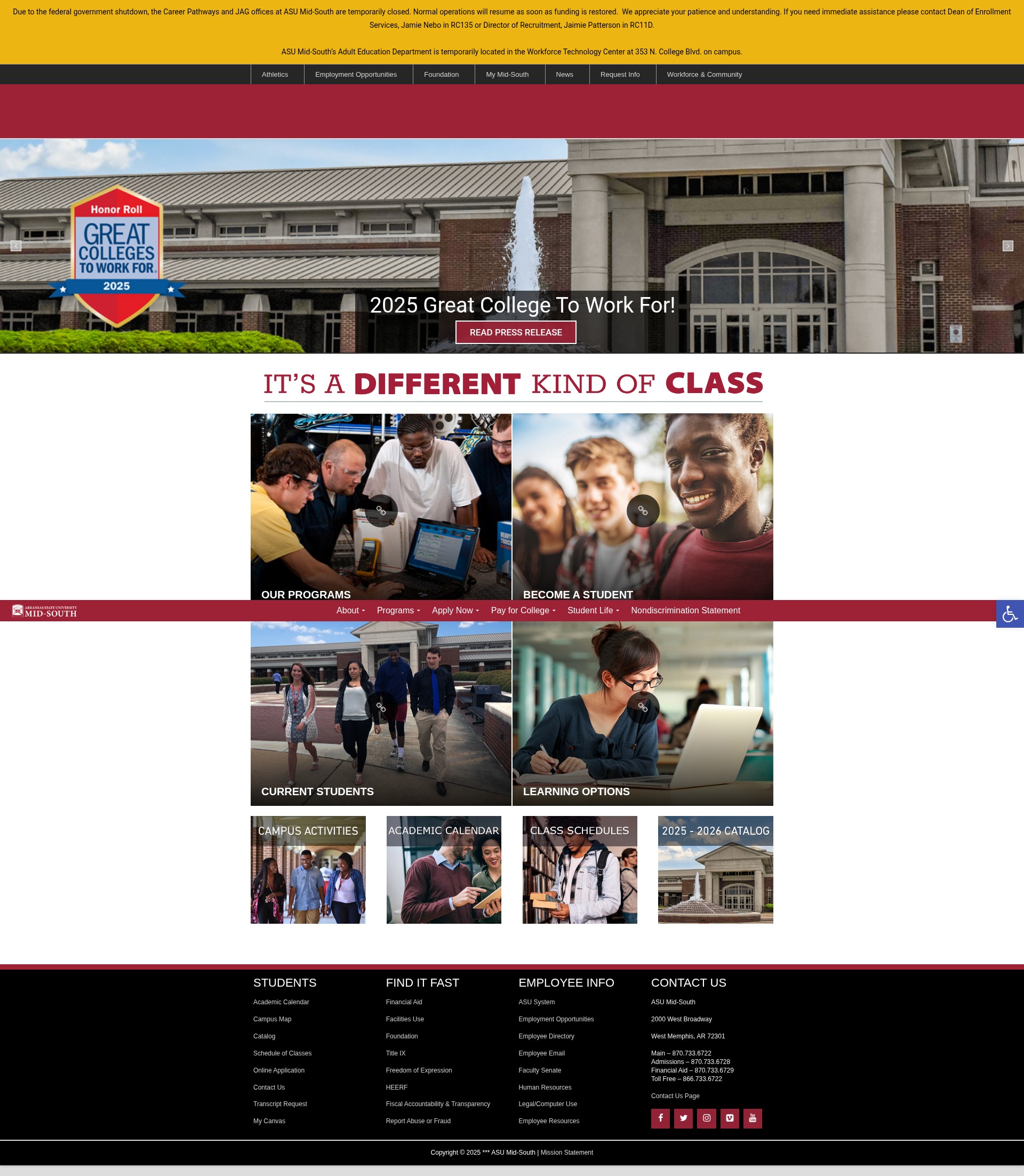 Screenshot of www.asumidsouth.edu