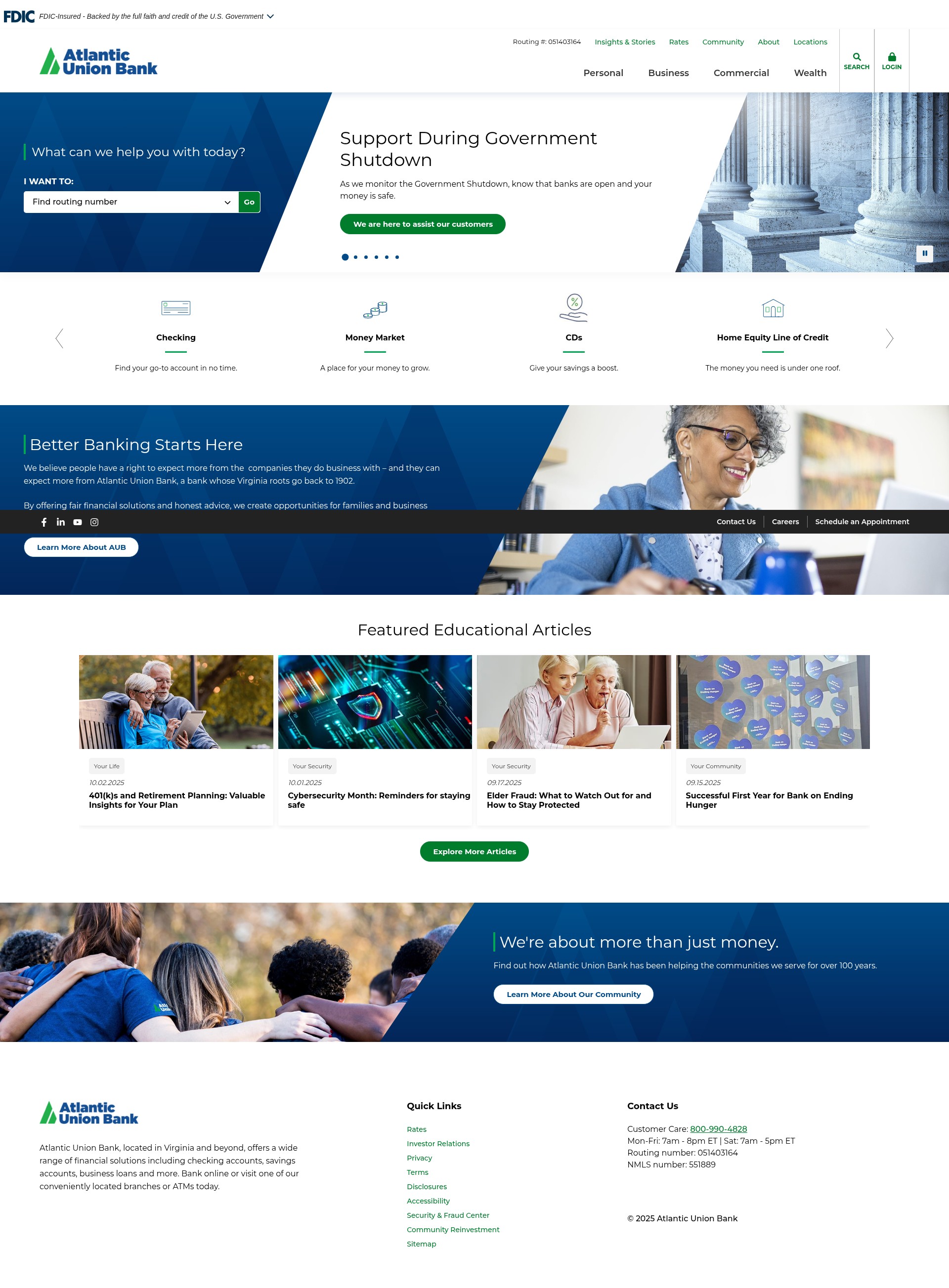 Screenshot of www.atlanticunionbank.com