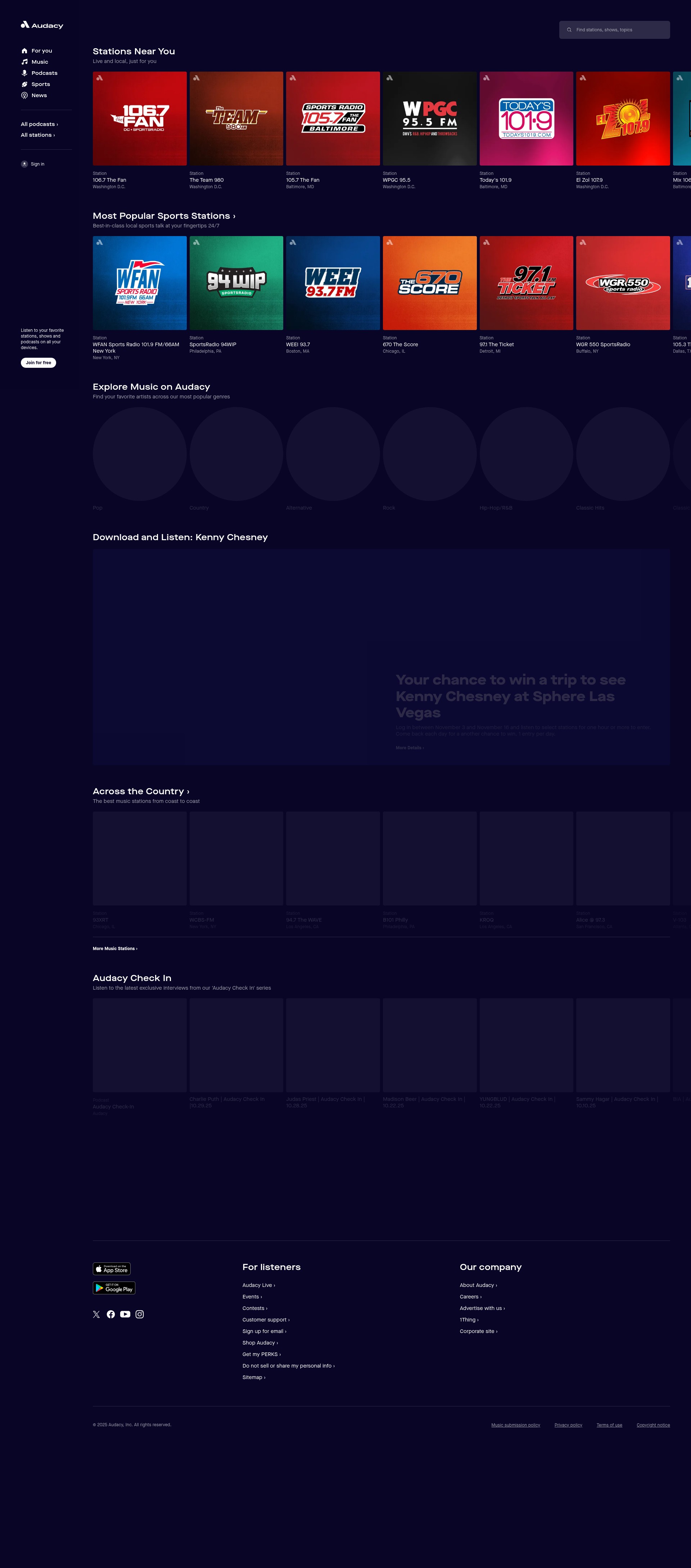 Screenshot of www.audacy.com