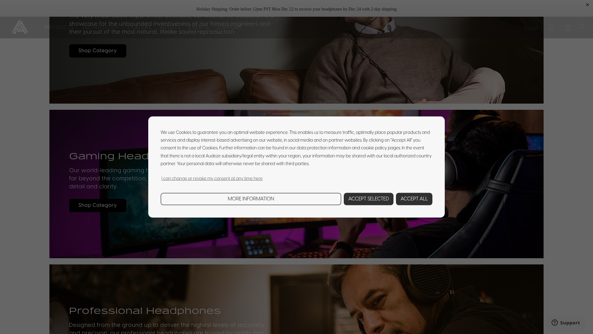 Screenshot of www.audeze.com
