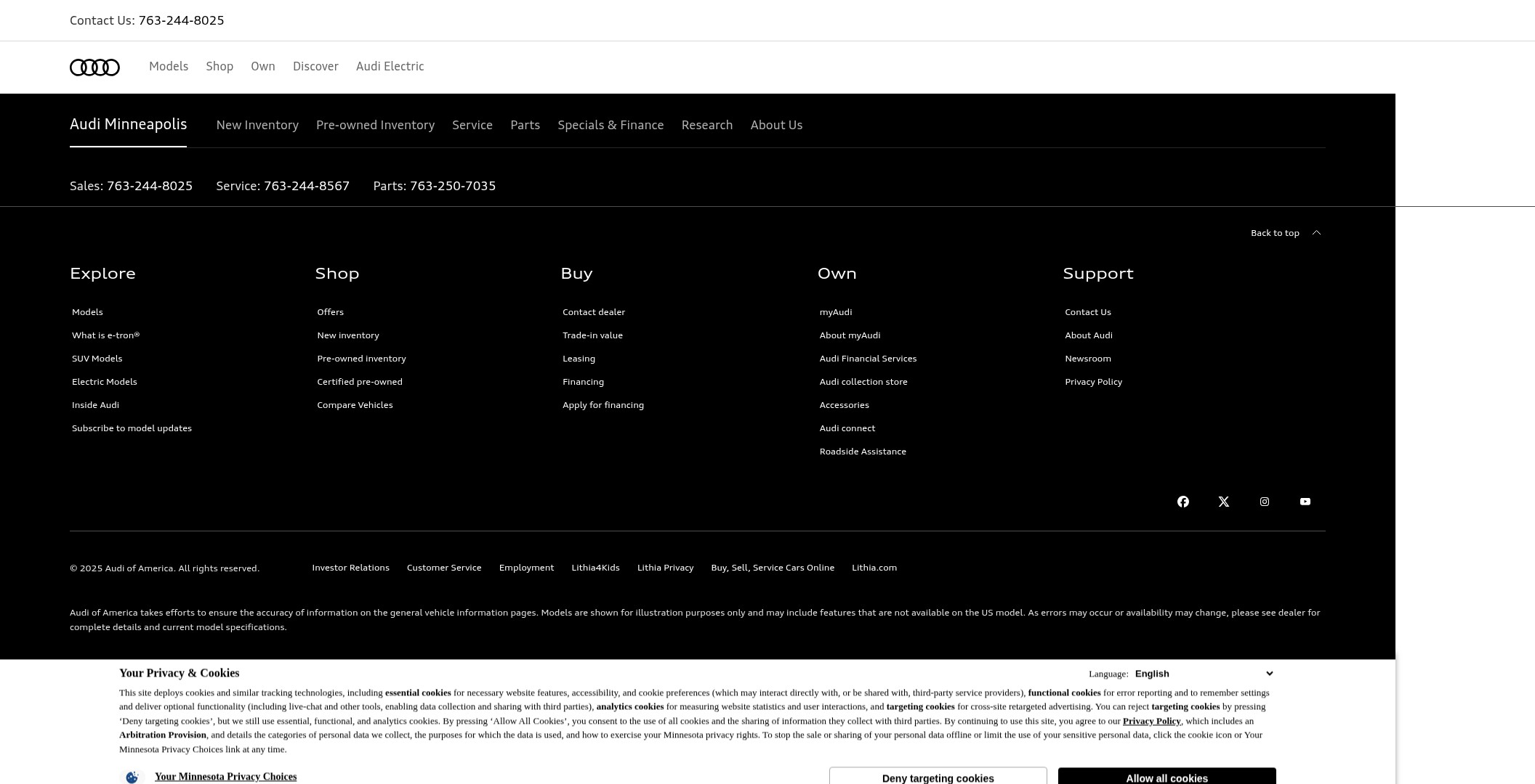 Screenshot of www.audiminneapolis.com