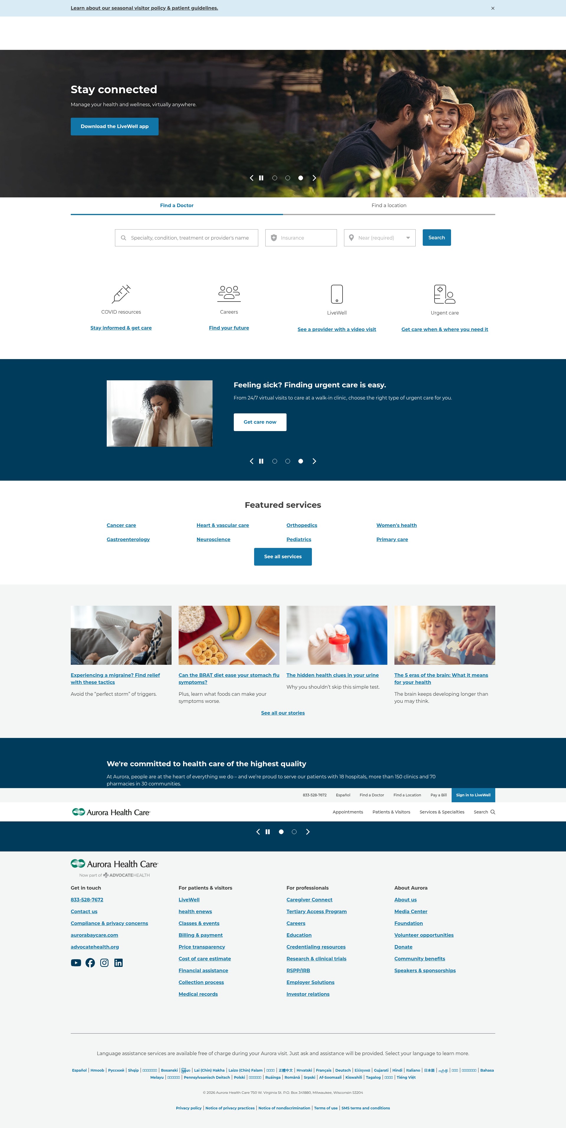 Screenshot of www.aurorahealthcare.org