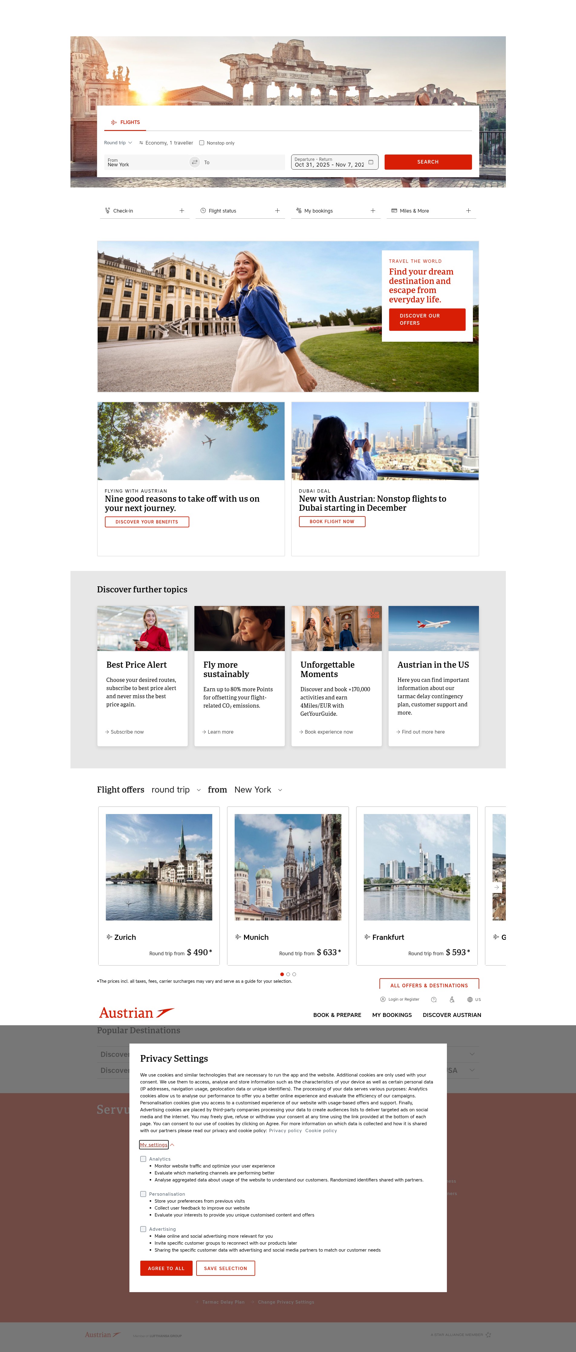 Screenshot of www.austrian.com
