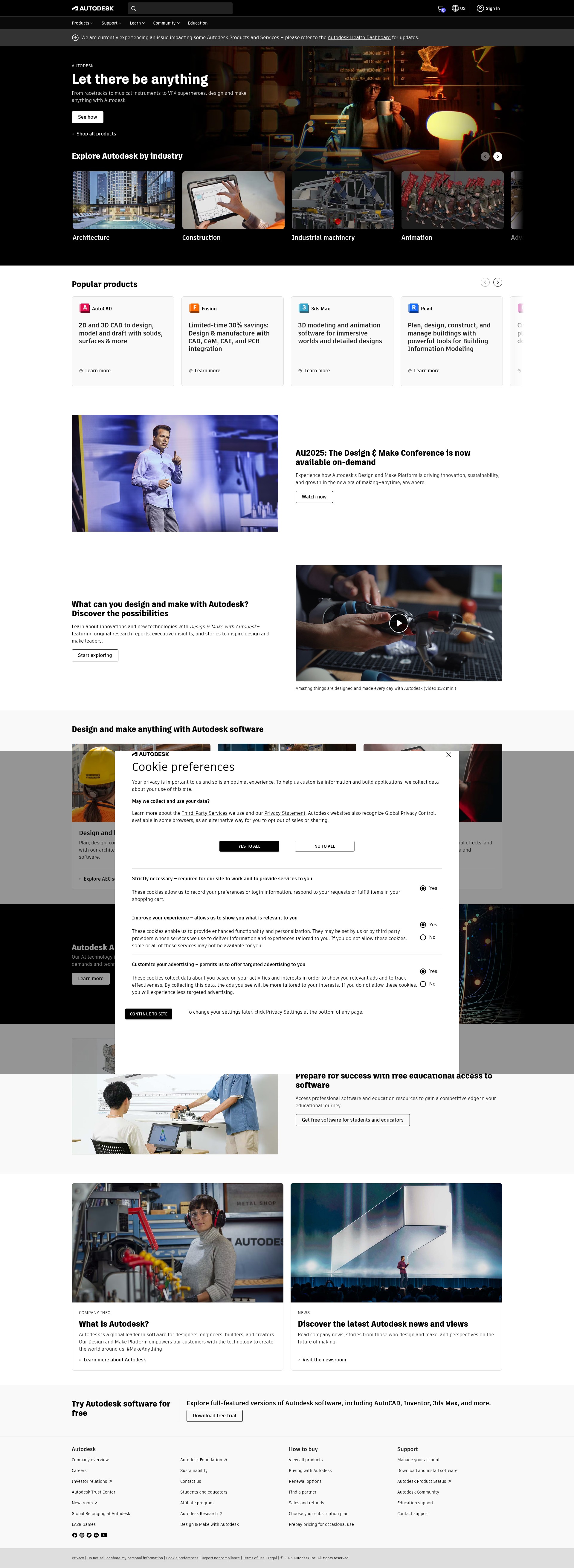 Screenshot of www.autodesk.com