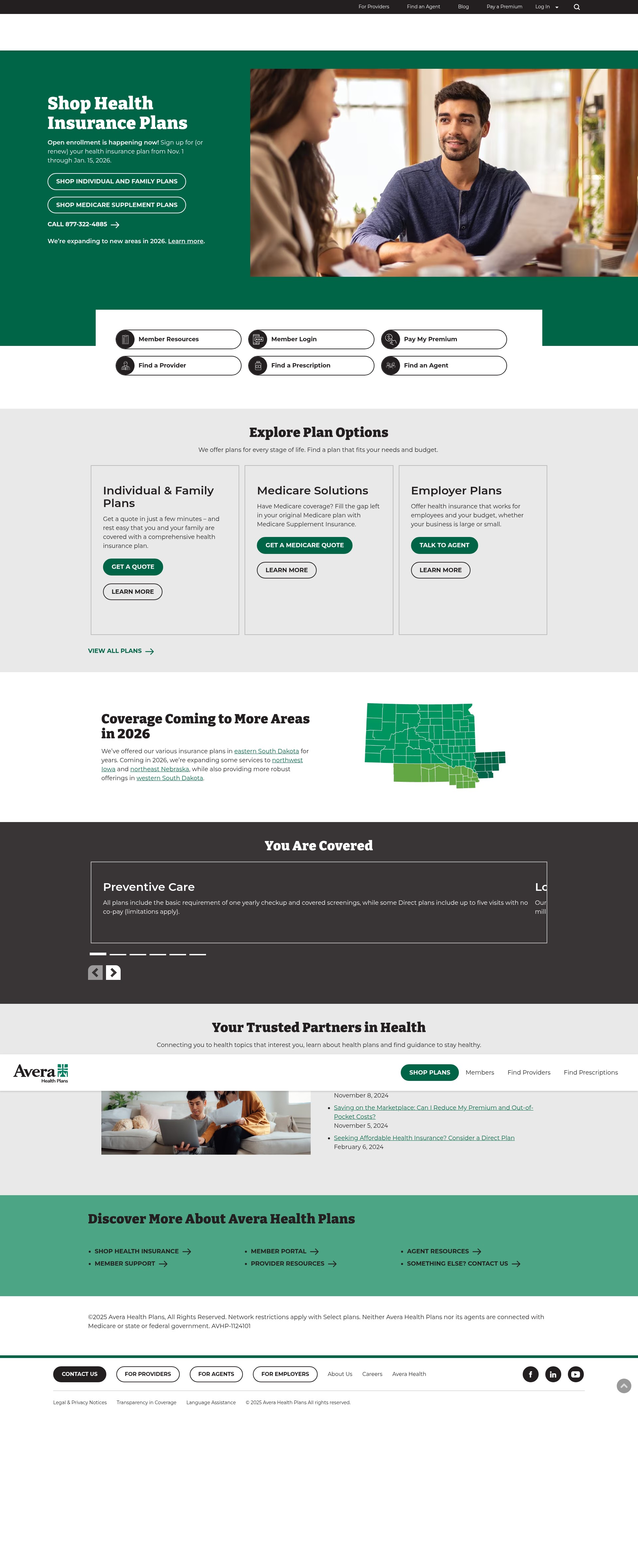 Screenshot of www.averahealthplans.com