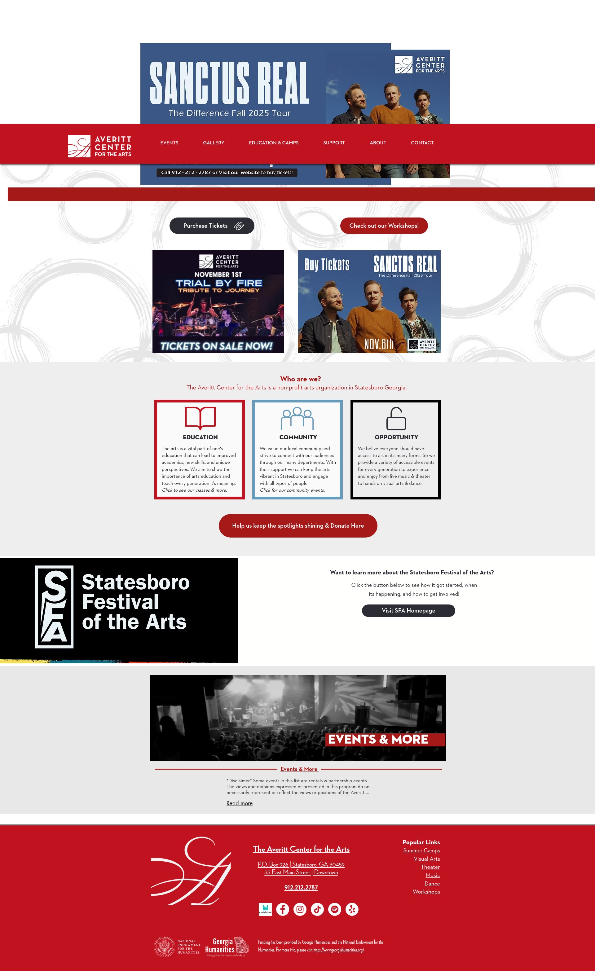 Screenshot of www.averittcenterforthearts.org