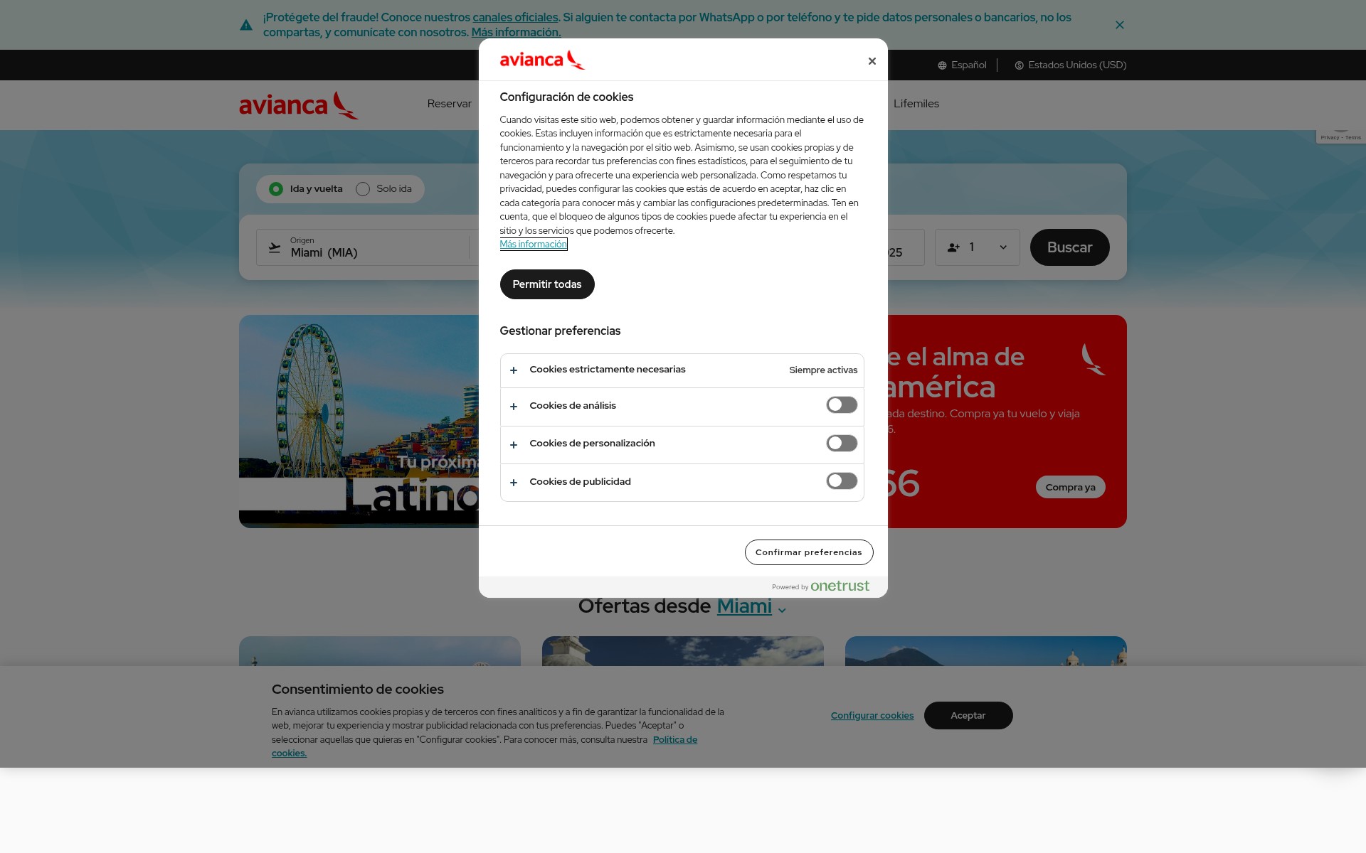 Screenshot of www.avianca.com