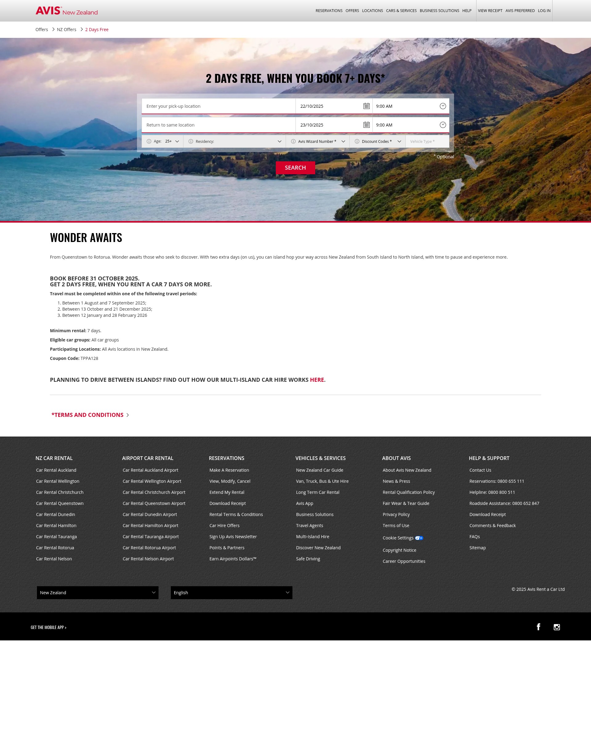 Screenshot of www.avis.co.nz