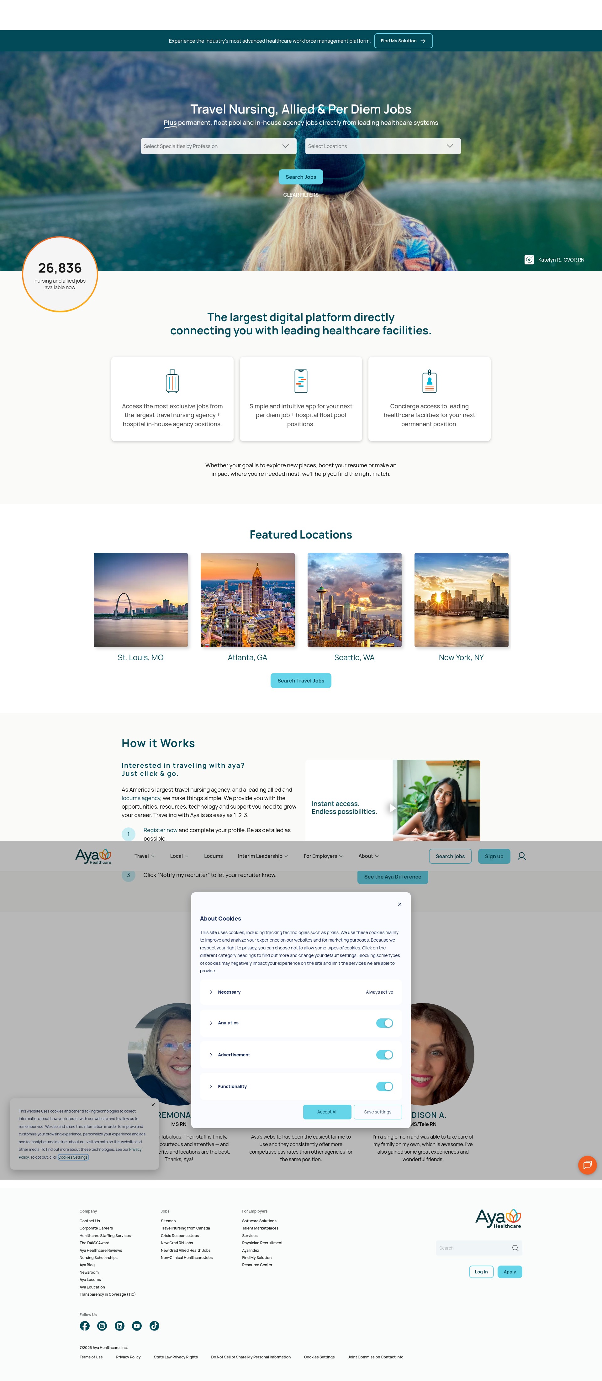 Screenshot of www.ayahealthcare.com