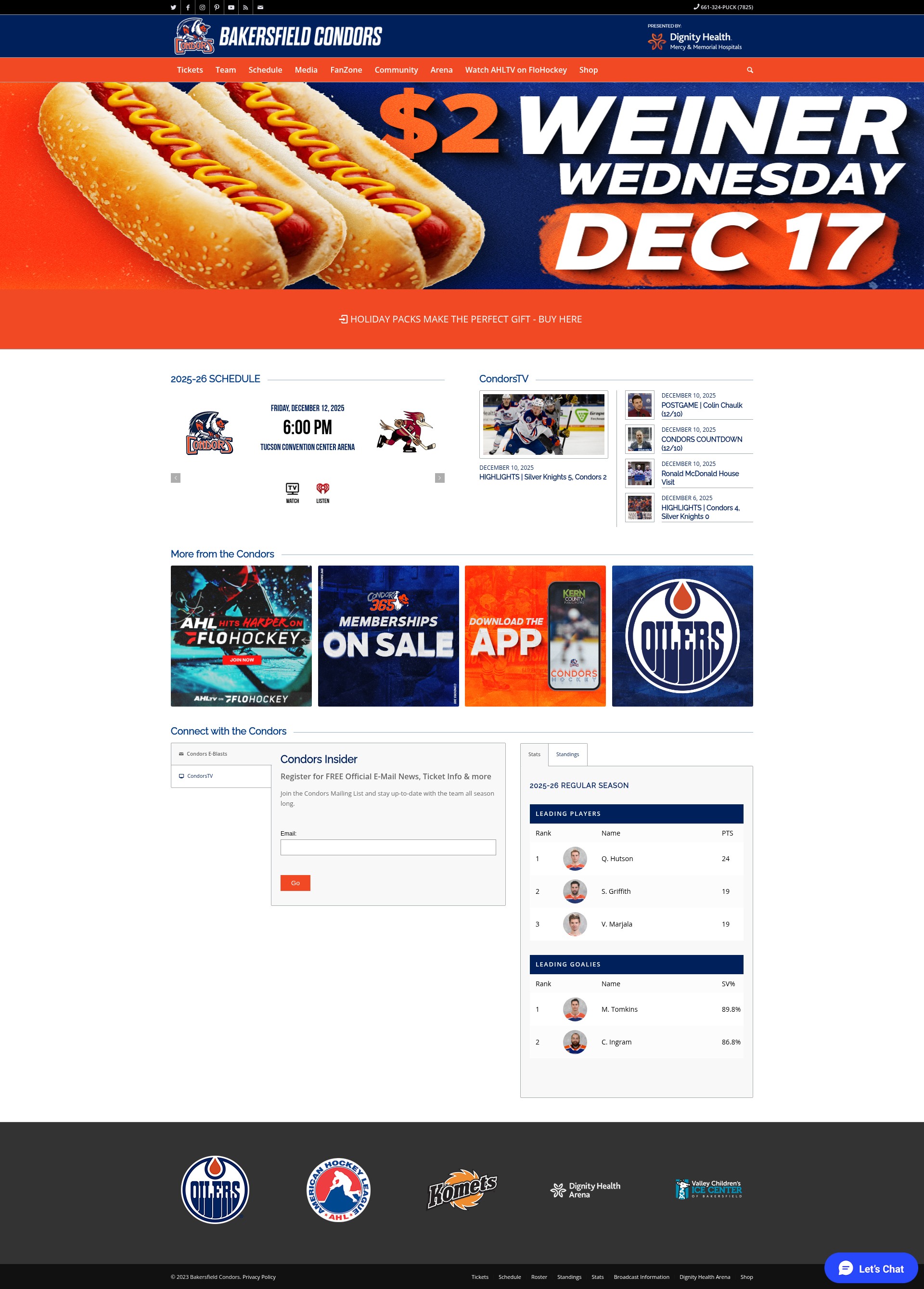 Screenshot of www.bakersfieldcondors.com