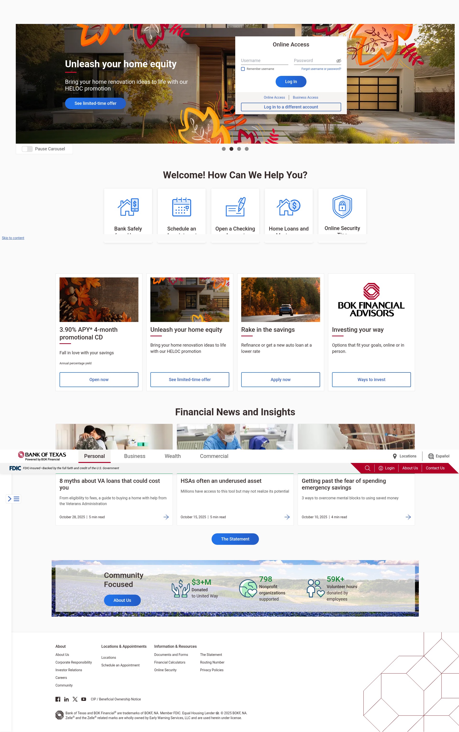 Screenshot of www.bankoftexas.com