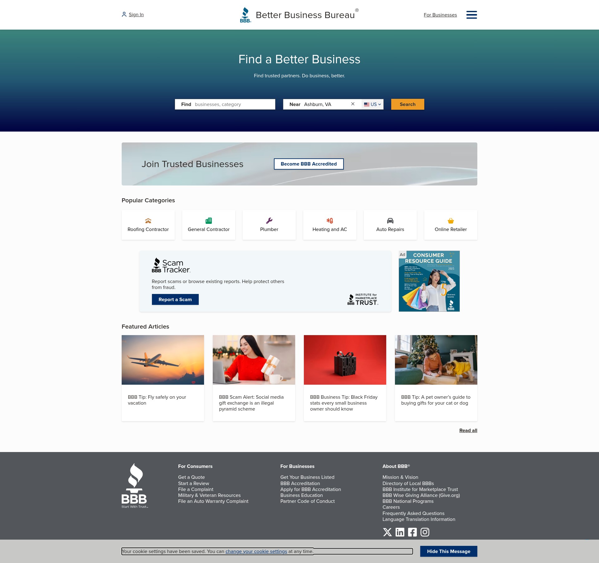 Screenshot of www.bbb.org