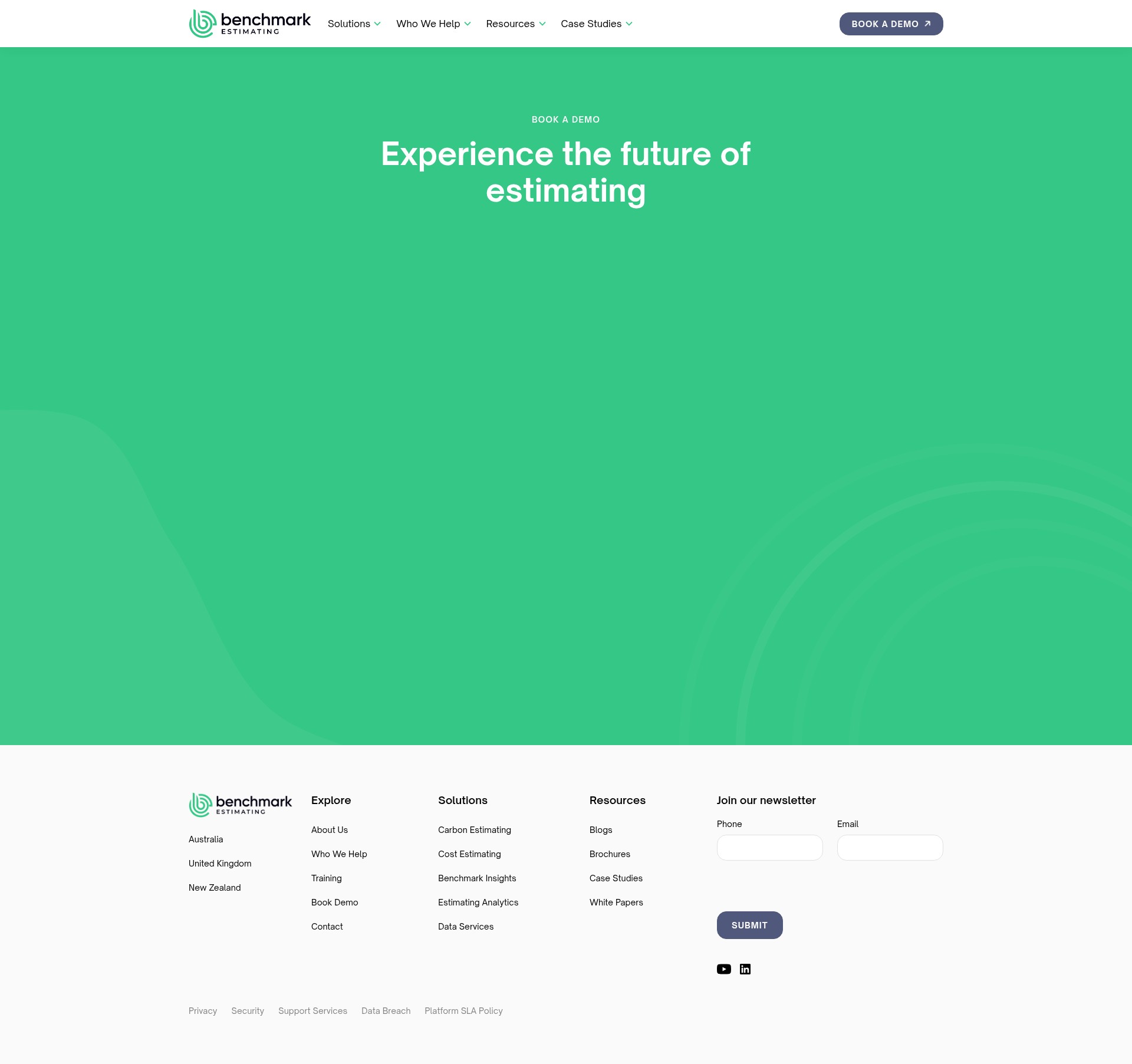 Screenshot of www.benchmarkestimating.com