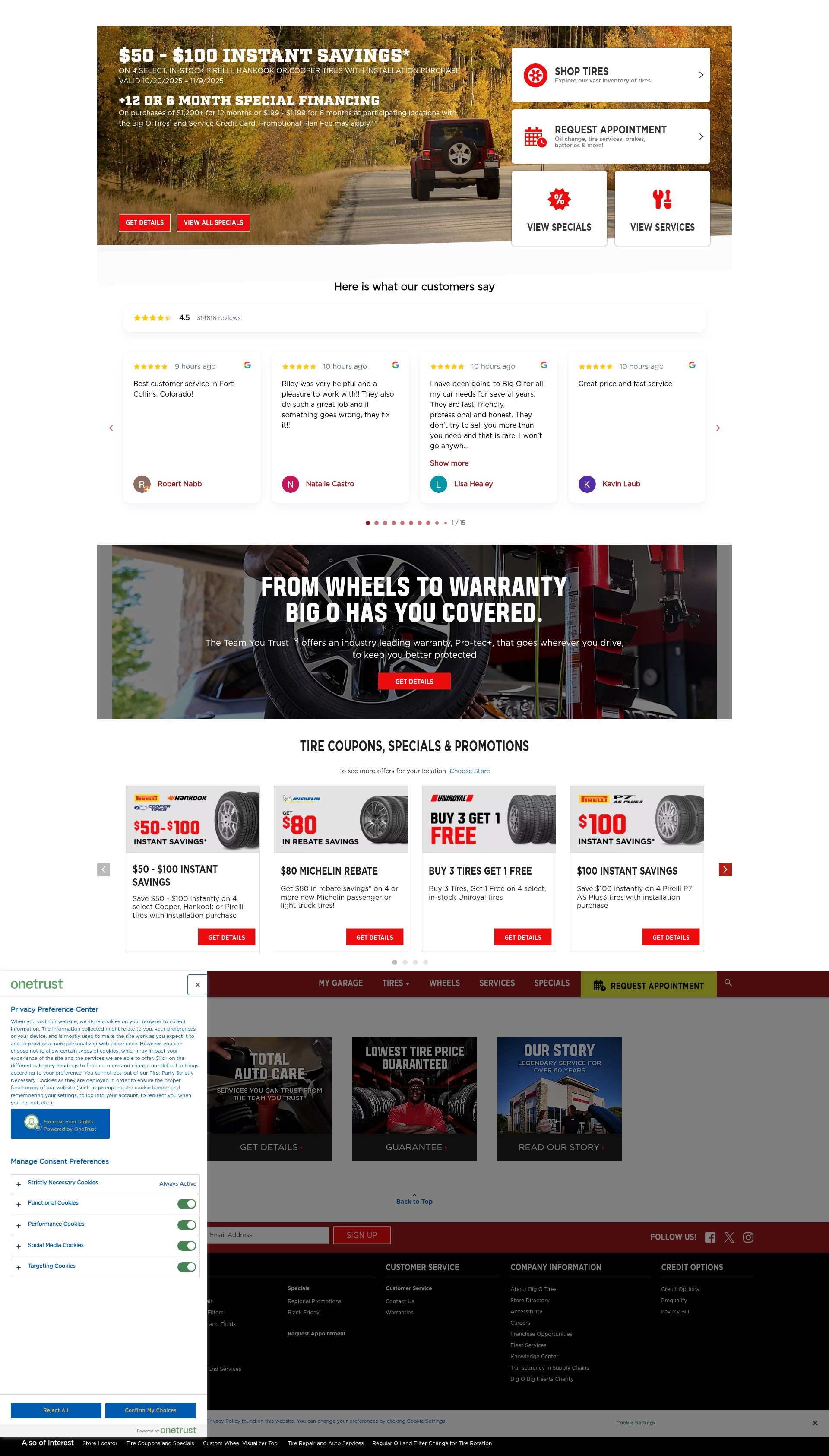 Screenshot of www.bigotires.com