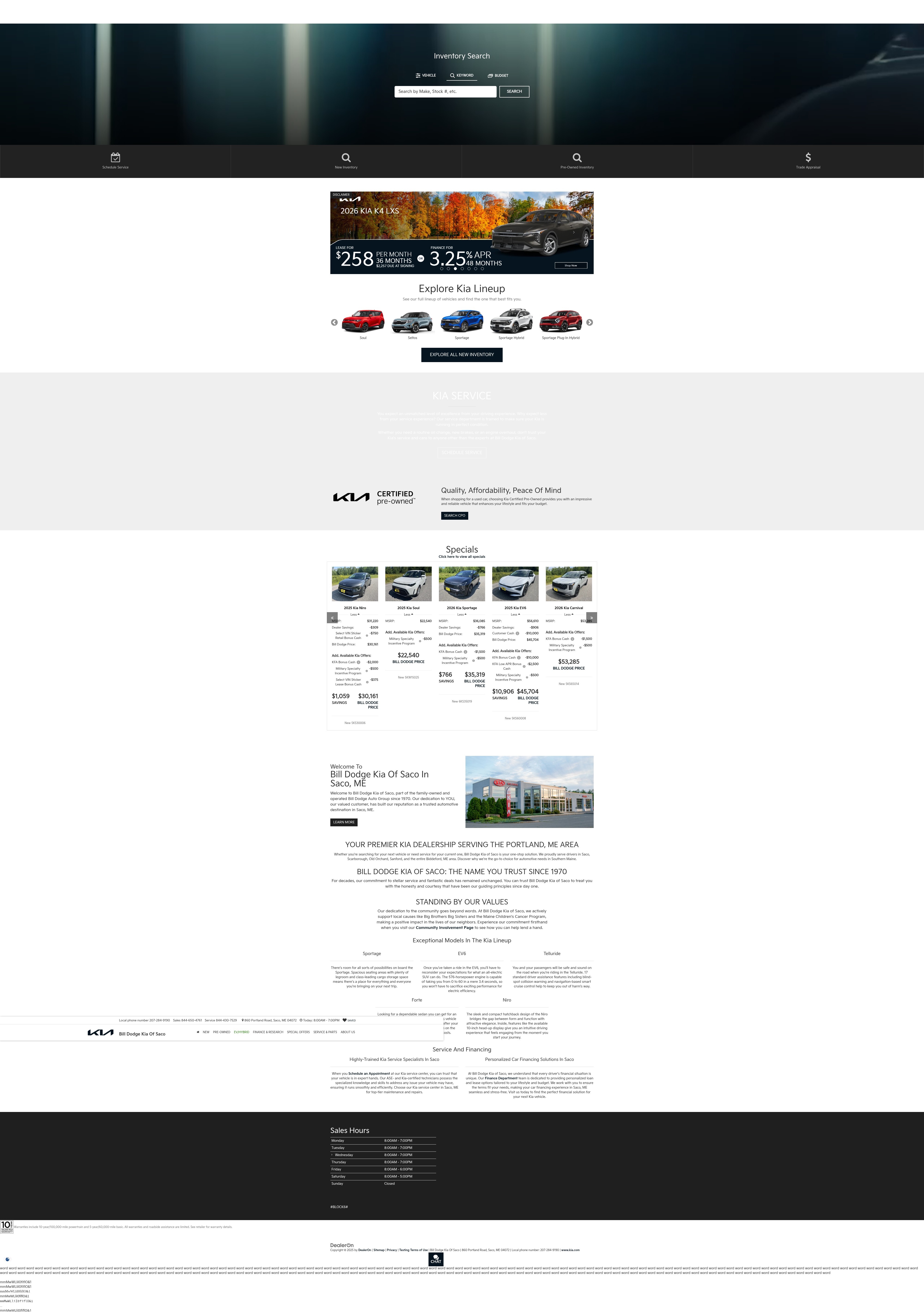 Screenshot of www.billdodgekiaofsaco.com