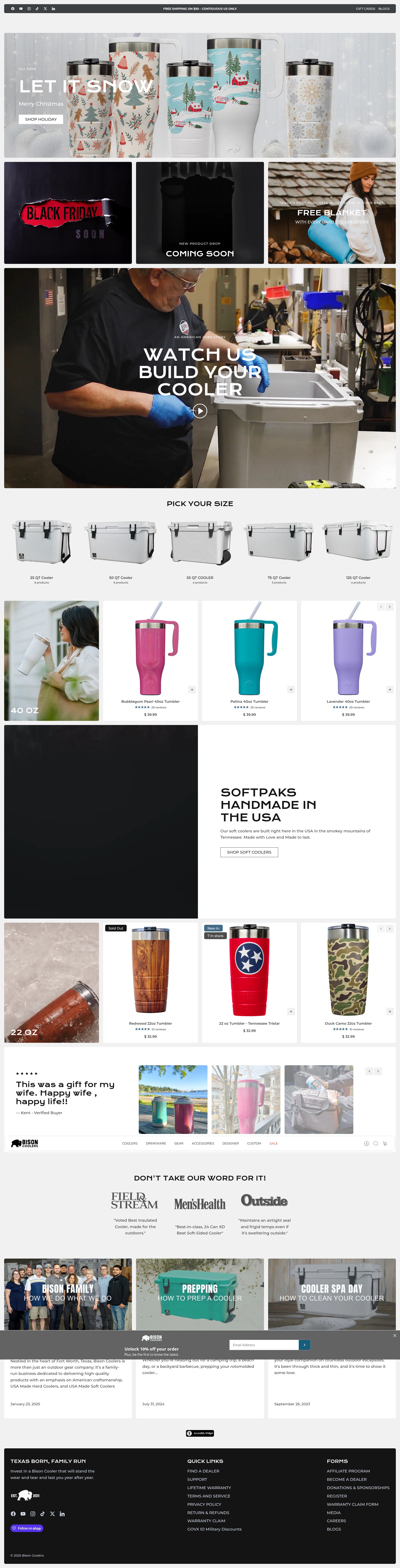 Screenshot of www.bisoncoolers.com