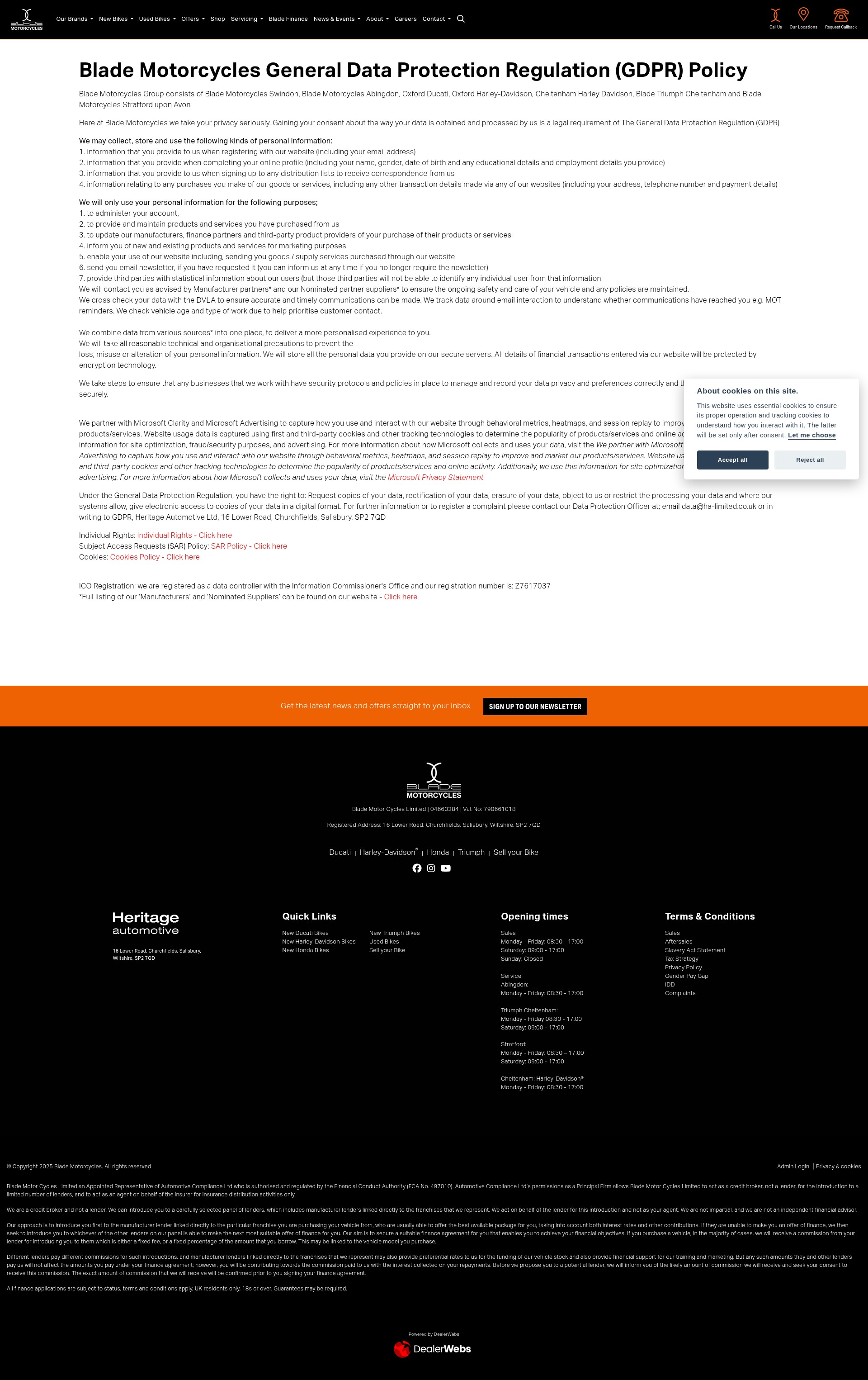 Screenshot of www.blademotorcycles.co.uk