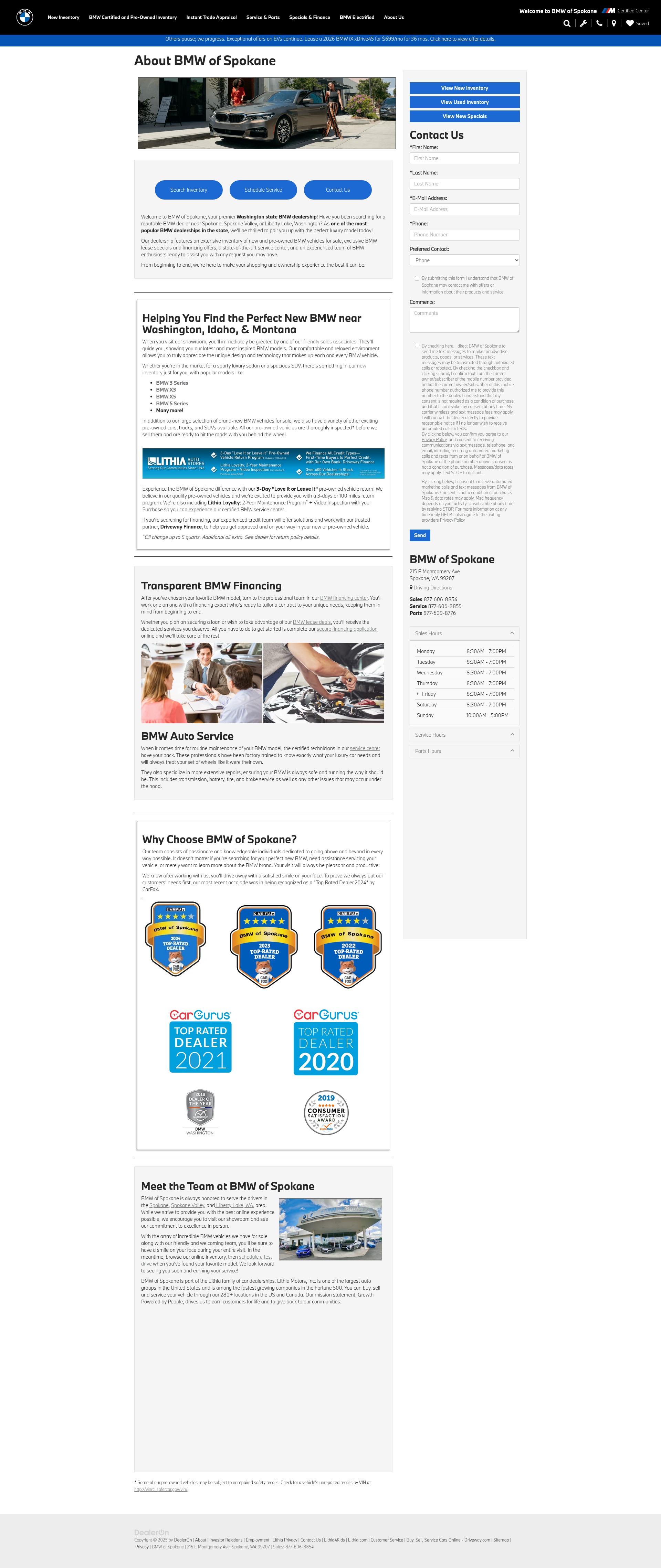 Screenshot of www.bmwofspokane.com