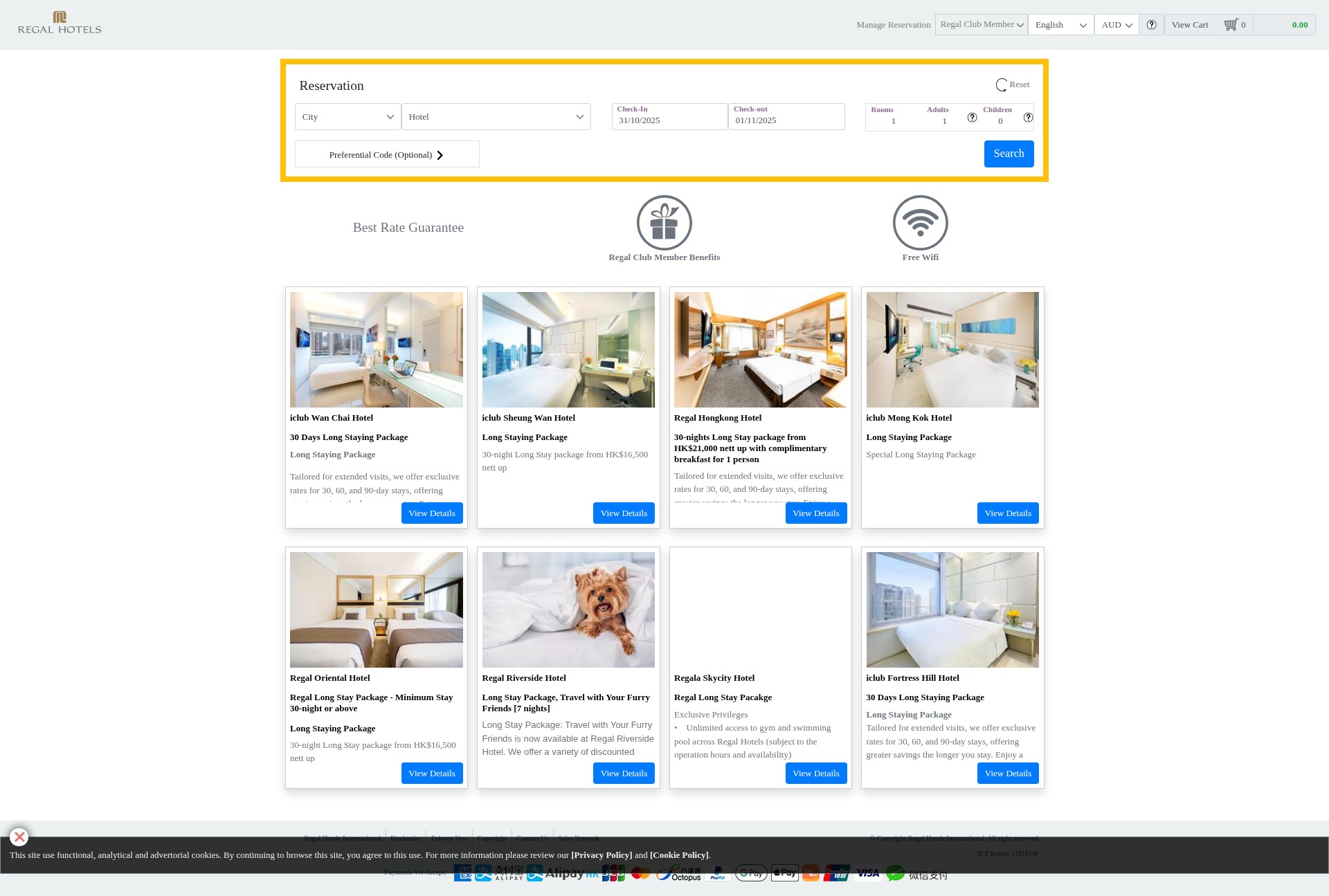 Screenshot of www.booking.regalhotel.com