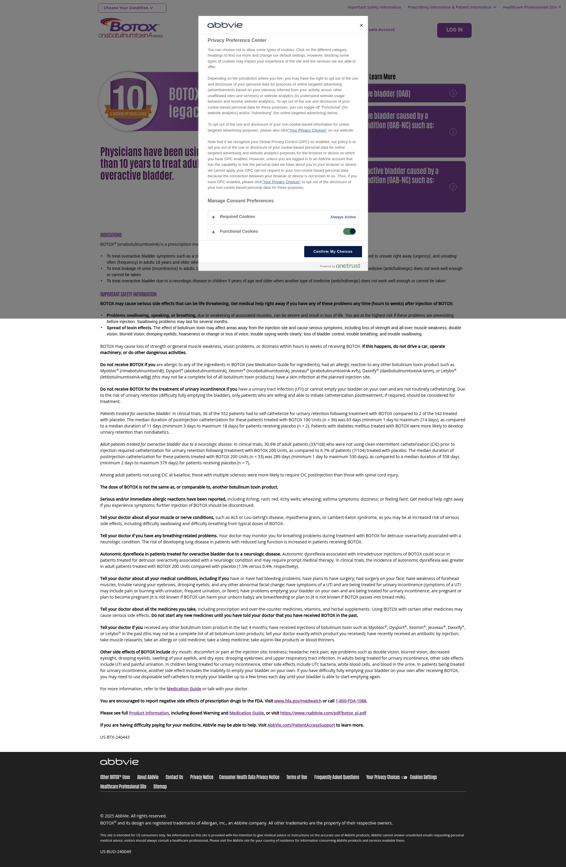 Screenshot of www.botoxoveractivebladder.com