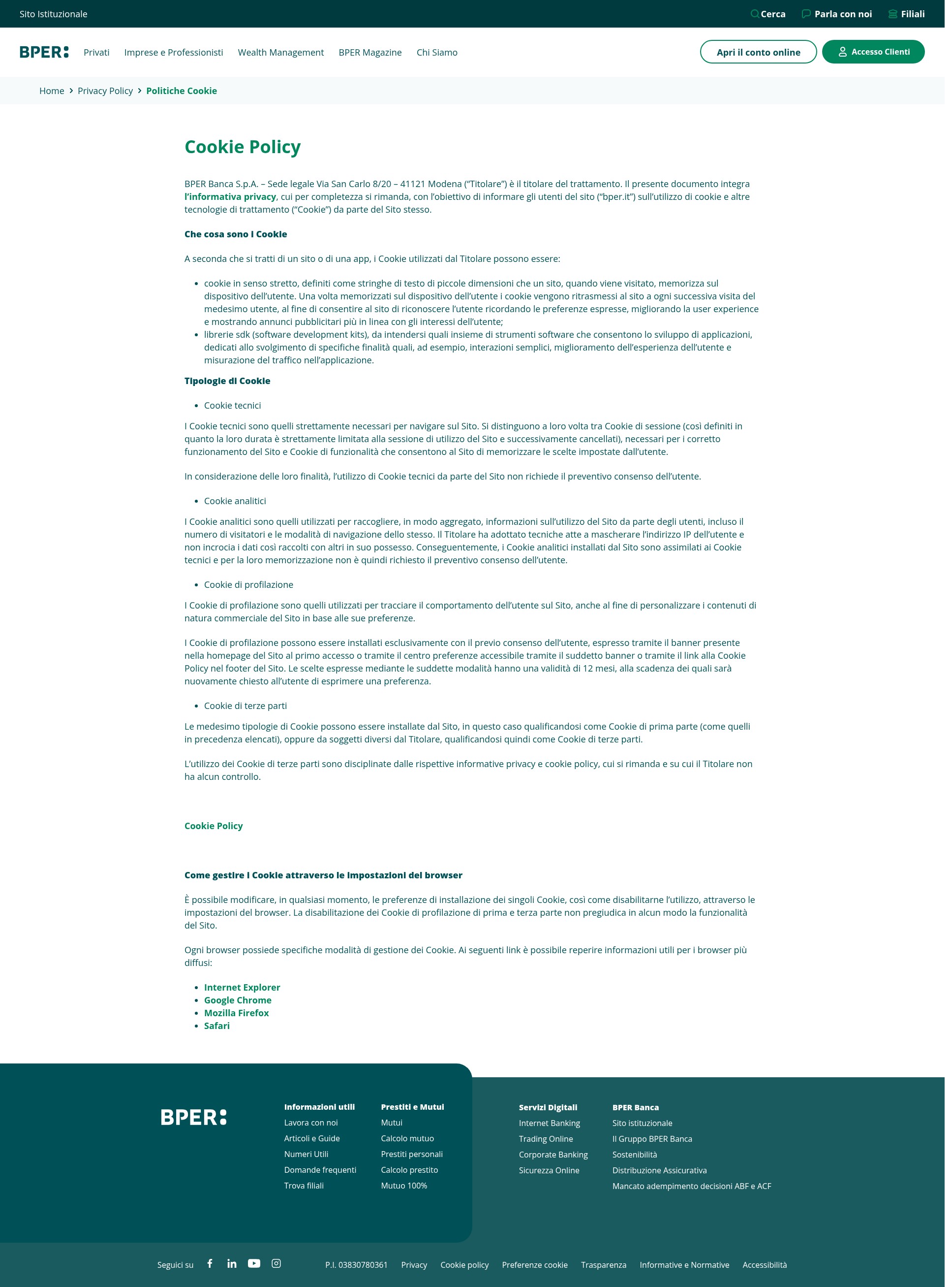 Screenshot of www.bper.it