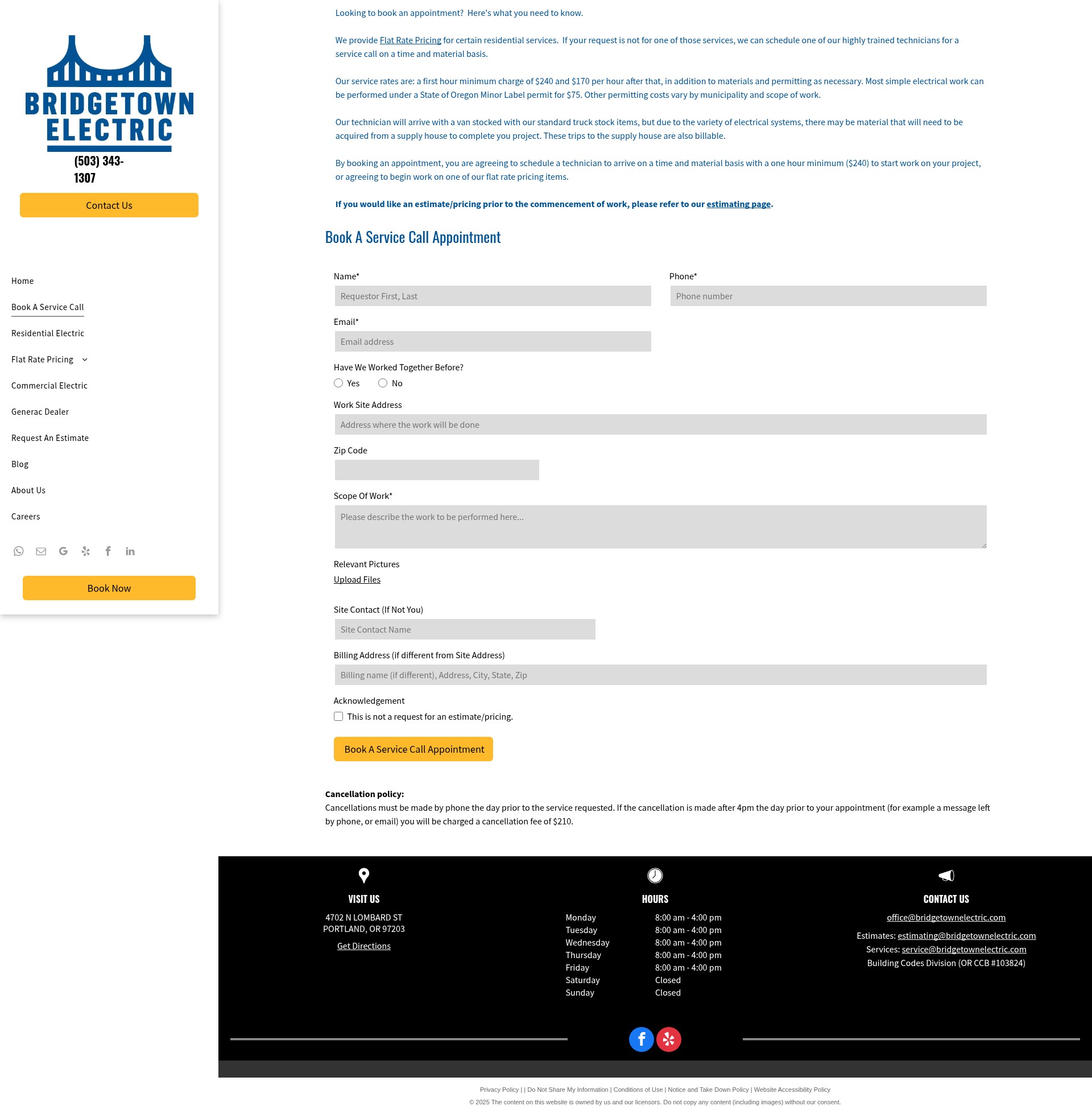 Screenshot of www.bridgetownelectric.com