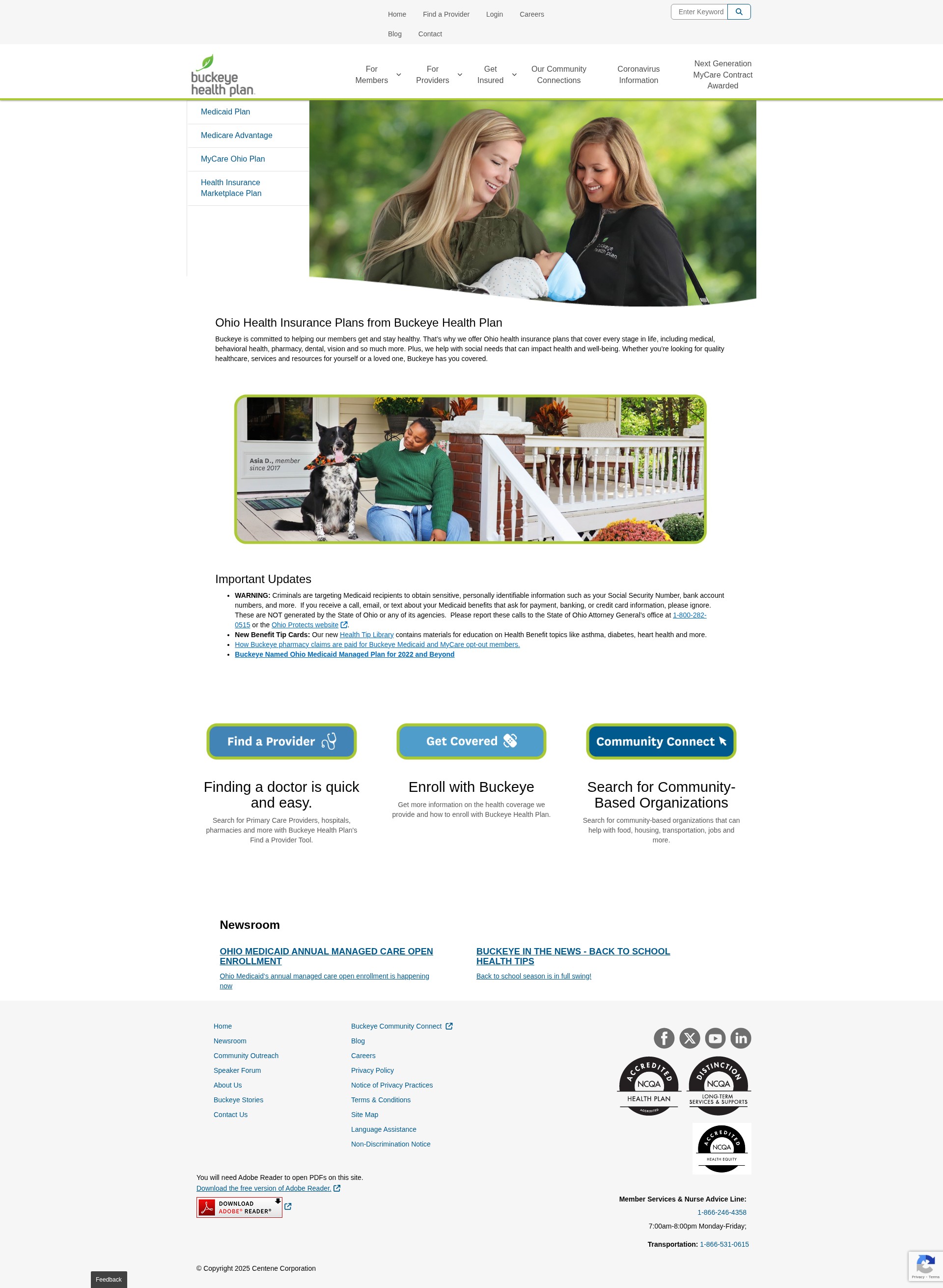 Screenshot of www.buckeyehealthplan.com