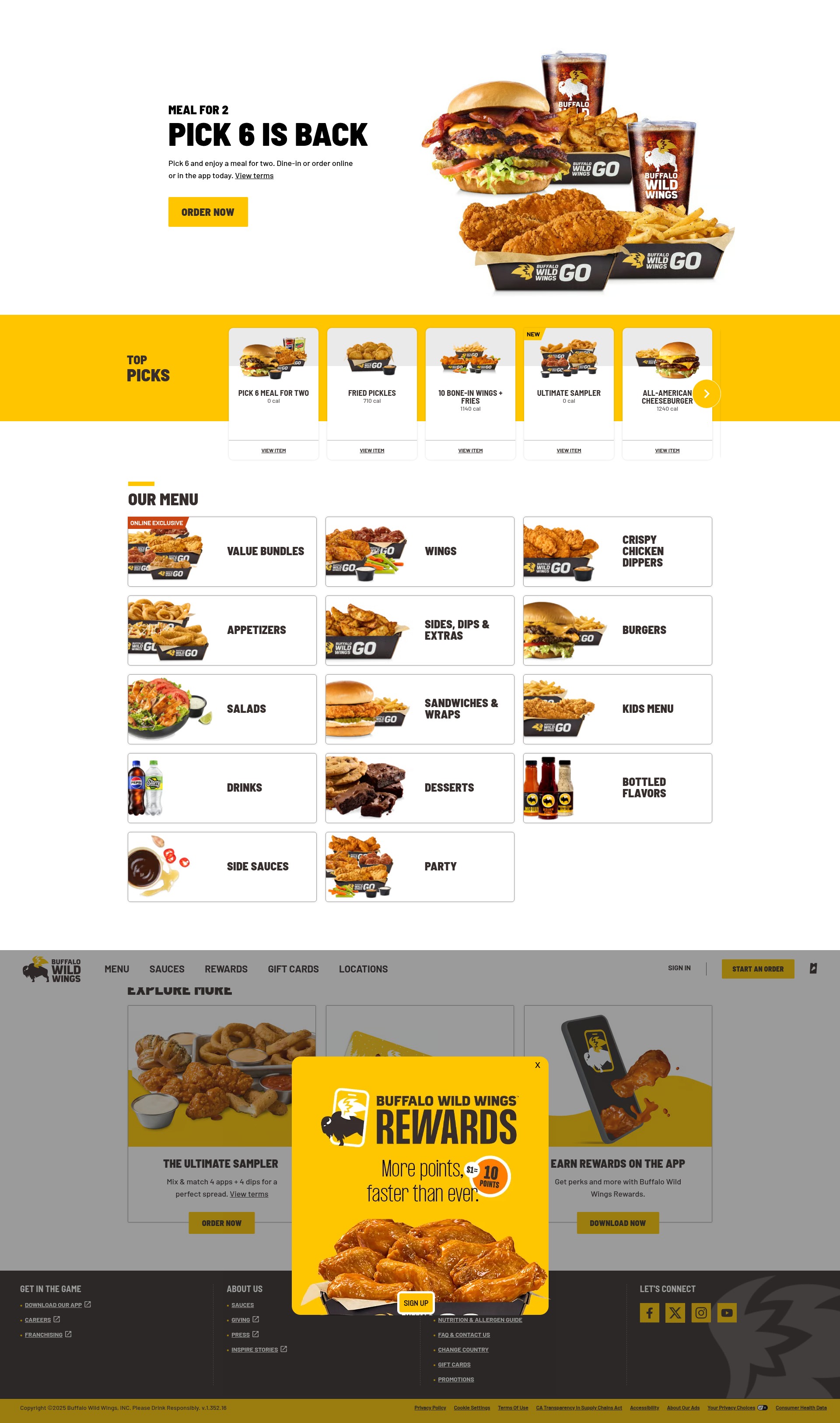Screenshot of www.buffalowildwings.com